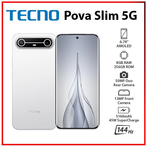 NEW TECNO Pova Slim 8GB+256GB WHITE Octa Core Unlocked Android Cell Phone