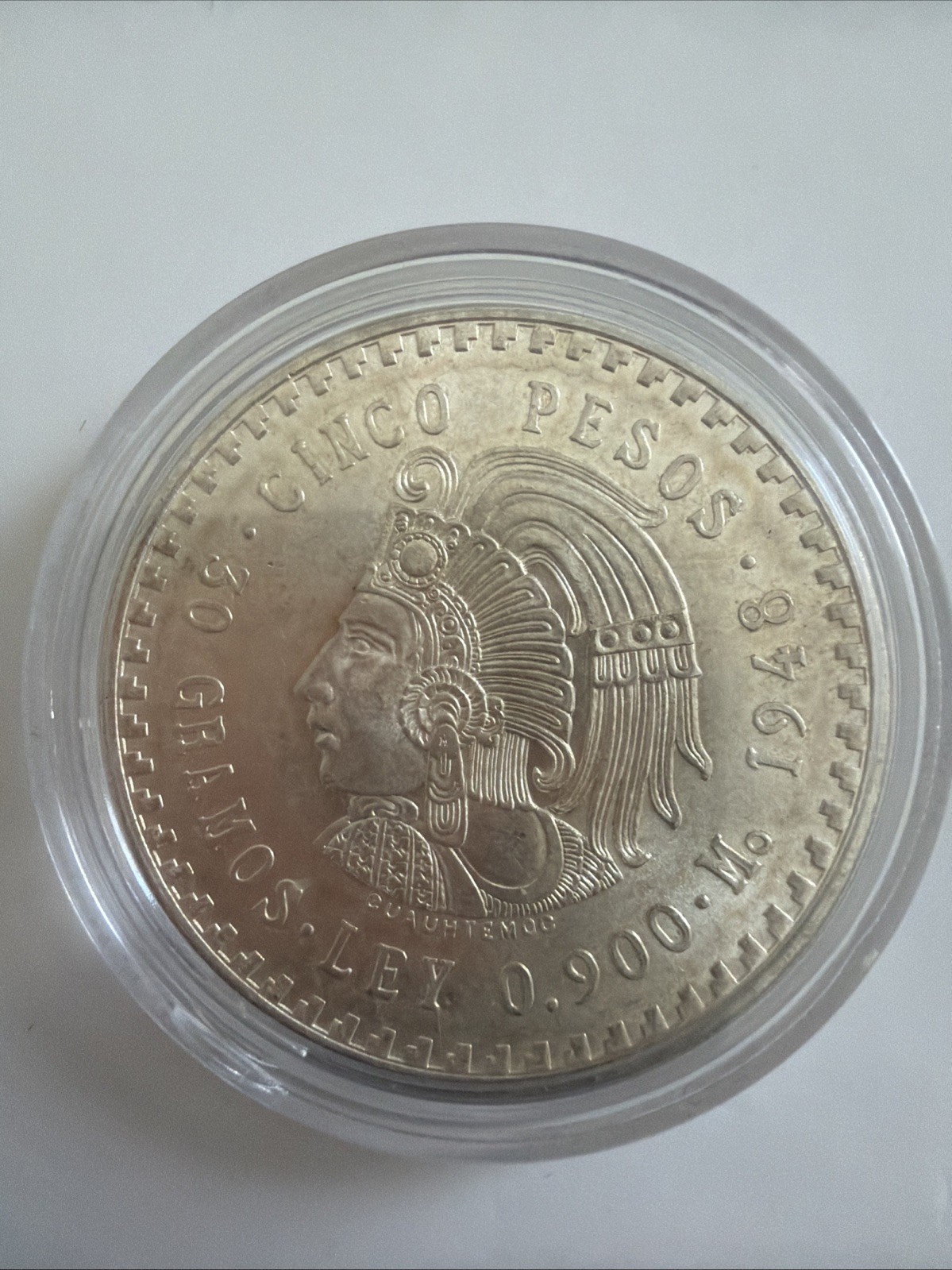 Mexico cinco 5 Pesos 1948 Cuauhtemoc The Last Aztec Emperor, Silver Coin .900. Mexico cinco 5 Pesos 1948 Cuauhtemoc The Last Aztec Emperor, Silver Coin .900.