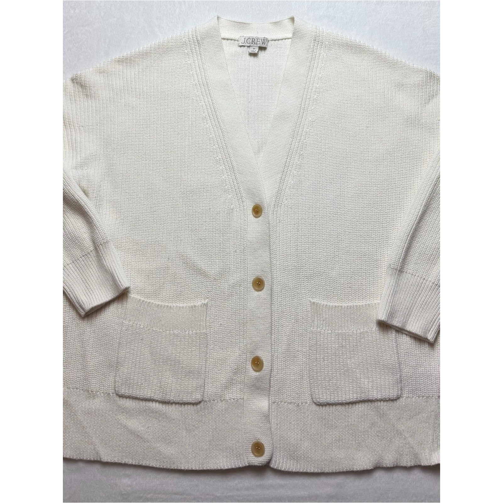 J.Crew Cotton Cashmere Oversized Cardigan Sweater Cream Ivory Size M