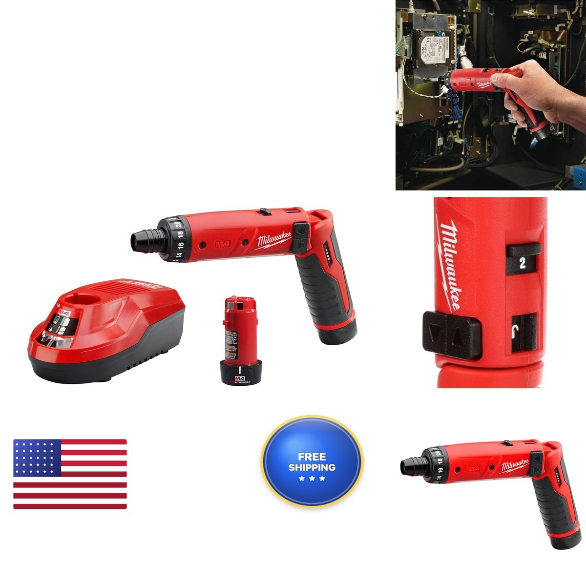 Milwaukee 2101-22 M4 1/4 Hex Screwdriver Kit W/2 Bat