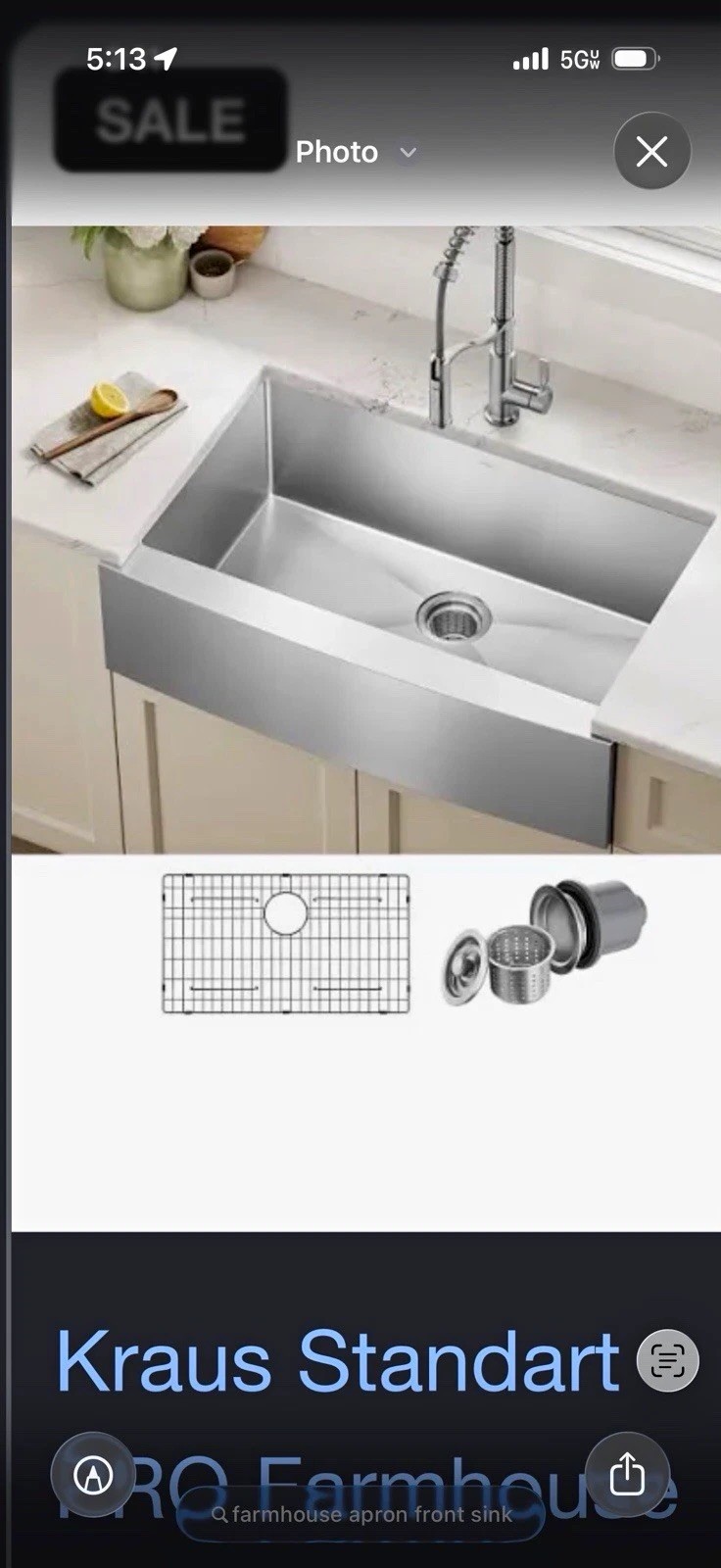 Kraus KHF200-33 Stainless Steel Farmhouse Sink With Matte Black Faucet