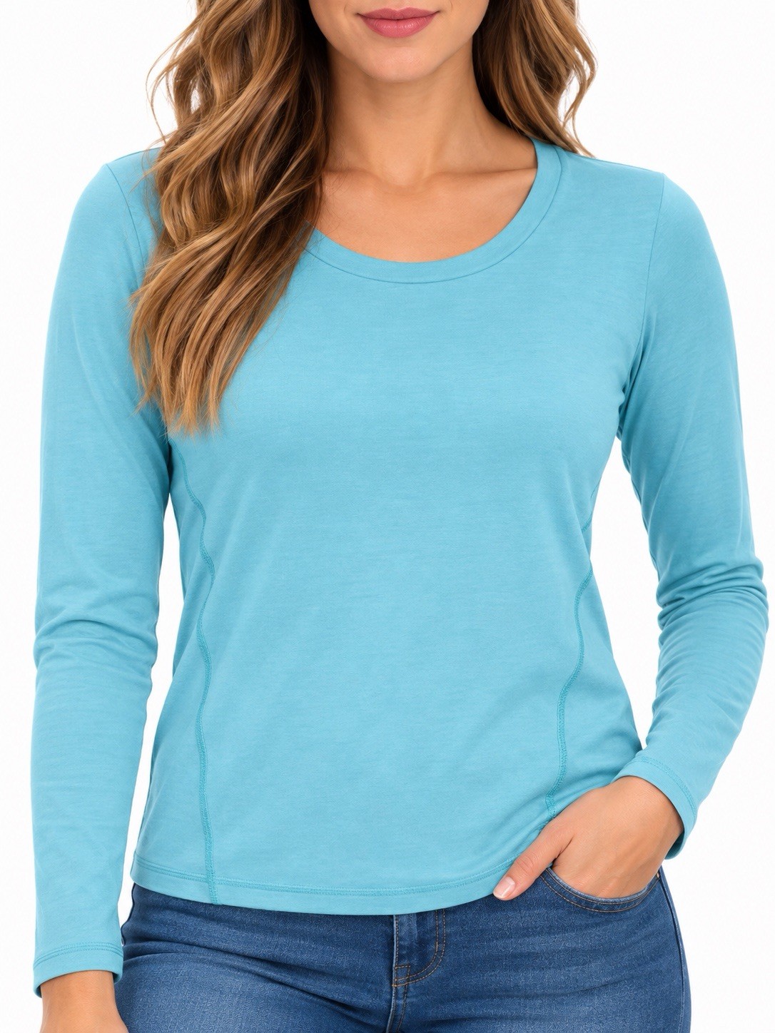 Talbots Womens Long Sleeve Tee Shirt Top Aqua Blue Cotton Modal Sp Petite