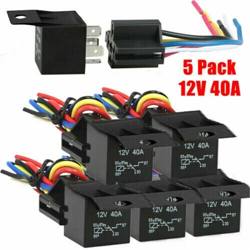 5X 12V 30/40 Amp 5-Pin SPST Automotive Relay with Wires & Harness Socket Set