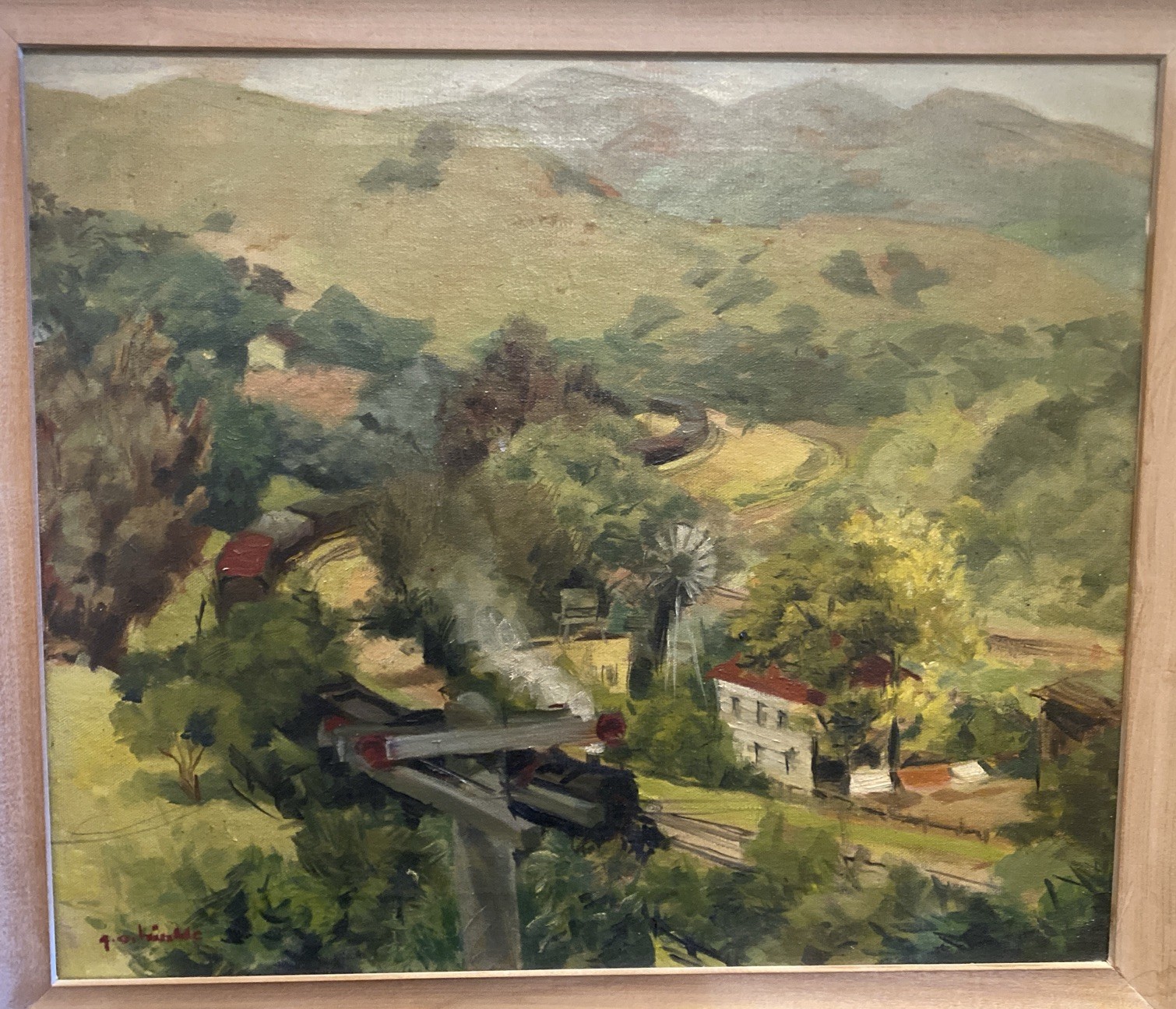 Vintage WPA Era Oil Painting Landscape Train Possible California Signed Hinkle Vintage WPA Era Oil Painting Landscape Train Possible California Signed Hinkle