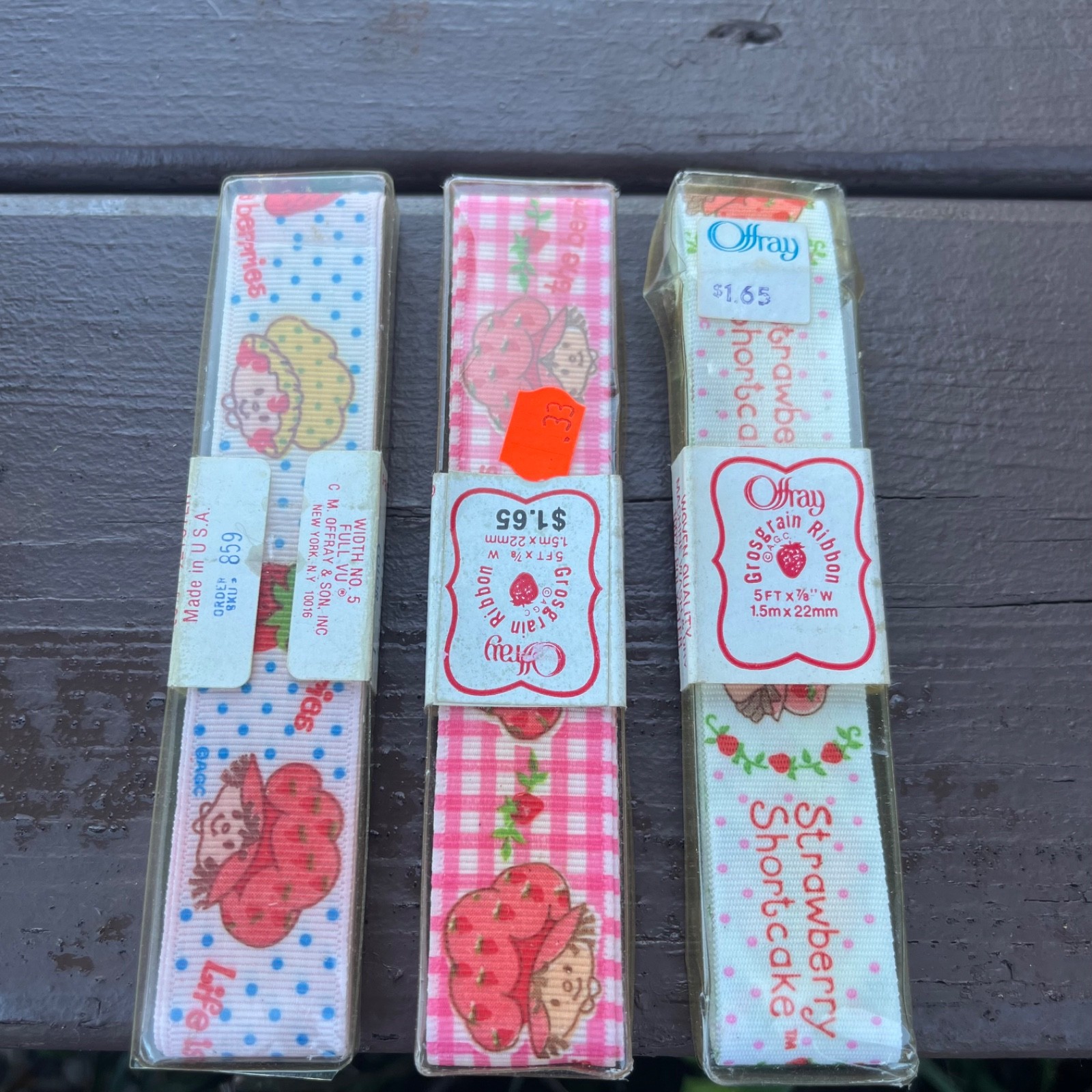 Vtg 1980s Offray Strawberry Shortcake Grosgrain Ribbon Lot of 3 New Old Stock