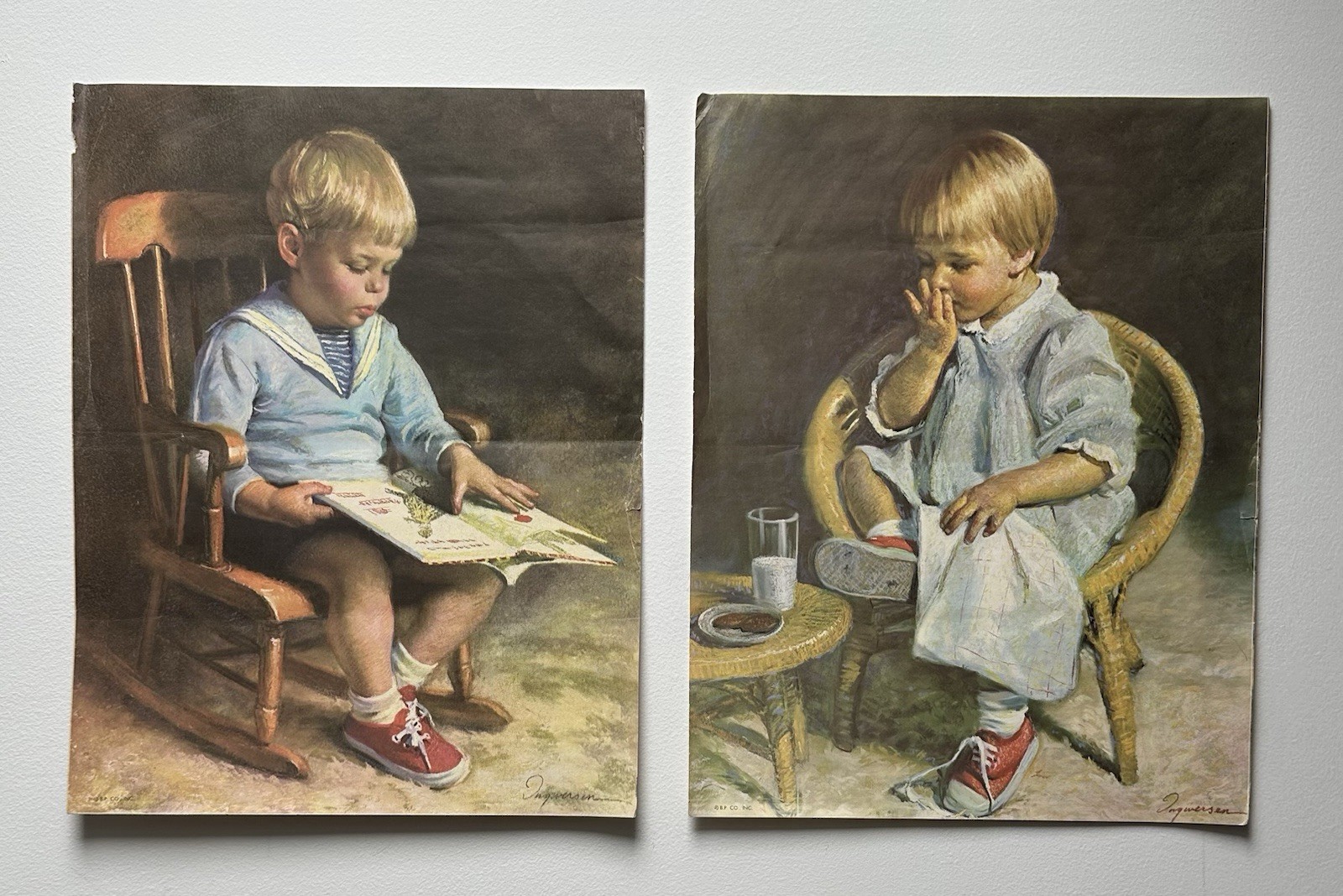 James Ingwersen Vintage Gretchen and Gary Folk Art Prints \'60s Set of Two 11x14