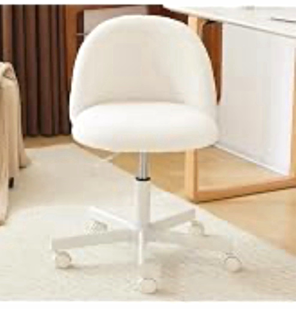 VINGLI Cute Little Teddy Chair White Teddy Upholstered Swivel Rolling Casters