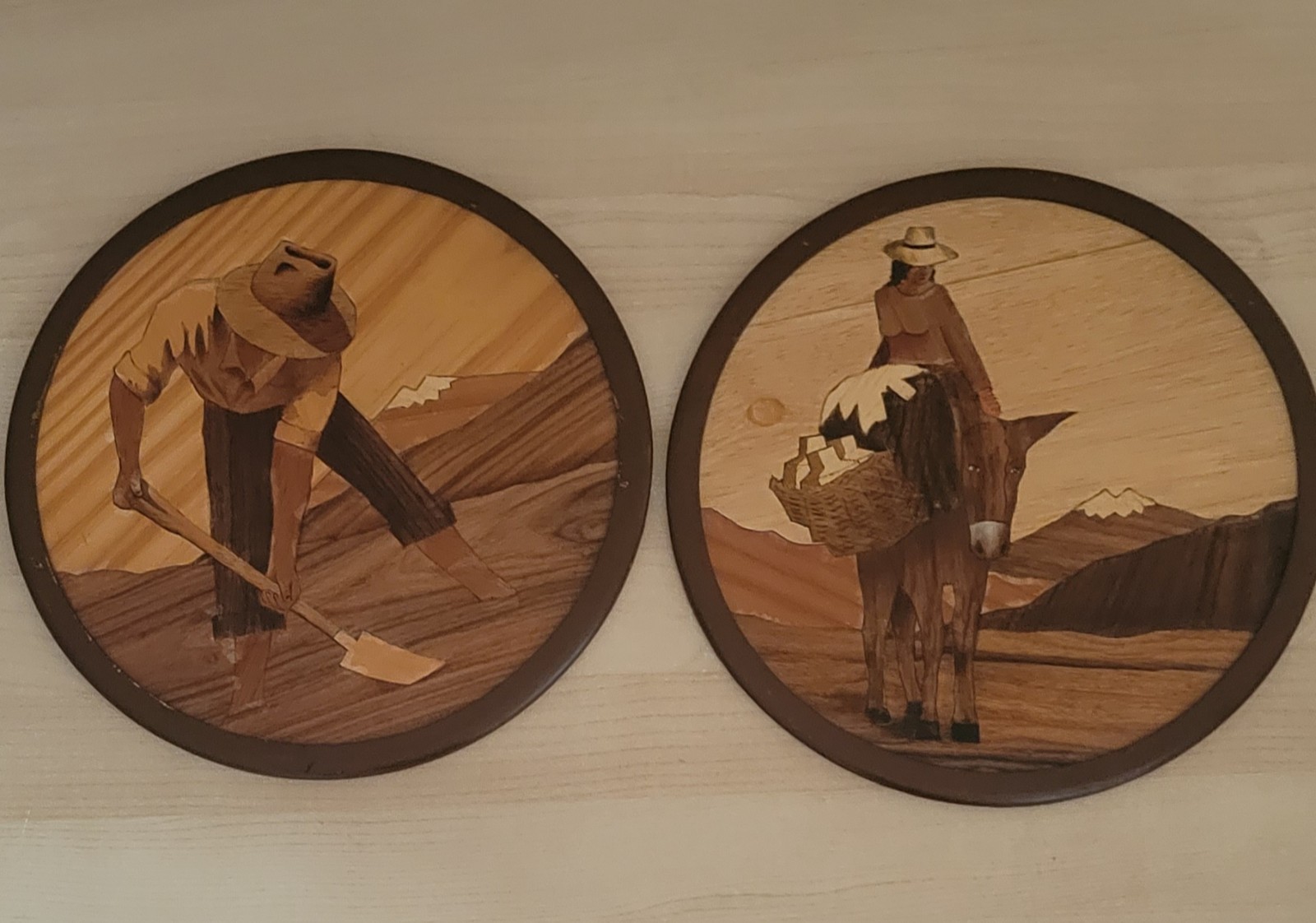 RARE Vintage Pair of Peruvian Wood Wall Art Handmade