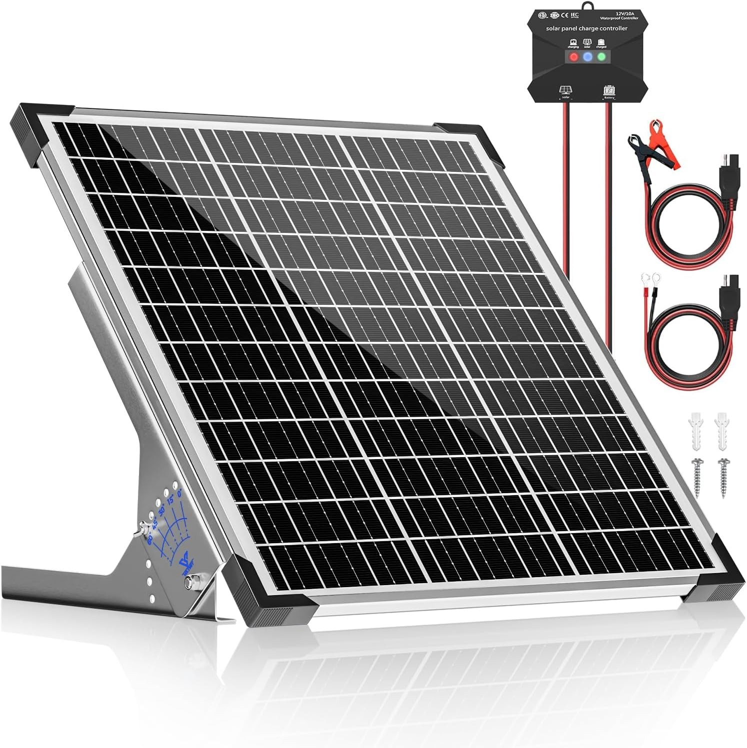 VOLTSET 50W Solar Panel Kit with Mount Bracket, 12V Solar Battery Charger for RV VOLTSET 50W Solar Panel Kit with Mount Bracket, 12V Solar Battery Charger for RV