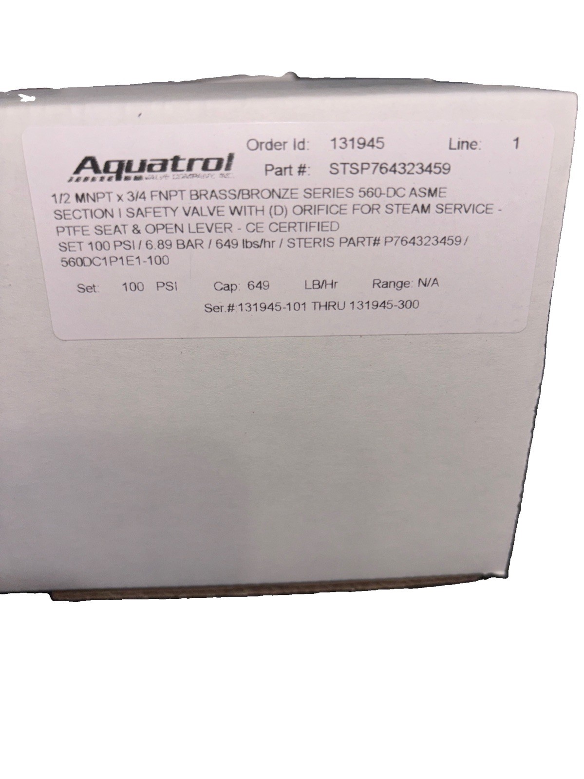 STERIS VALVE SAFETY 1/2 In P764323459 NEW OEM STERIS VALVE SAFETY 1/2 In P764323459 NEW OEM