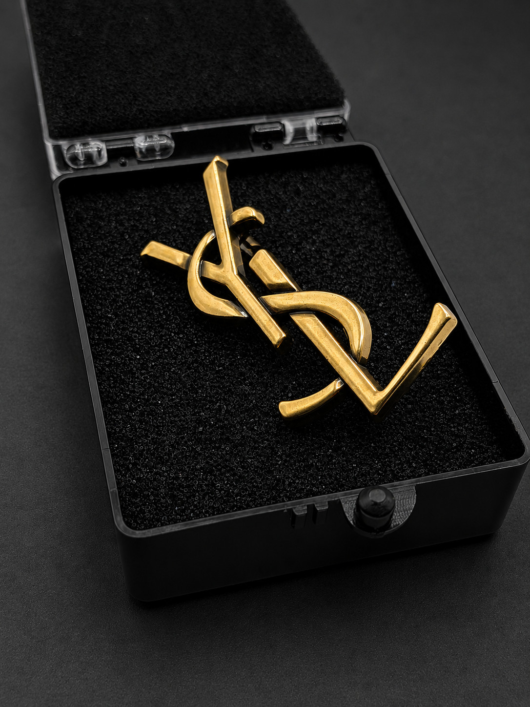 YSL Antique Bronze Gold Brooch Hat Scarf Tie Collar Lapel Pin Saint Laurent YSL Antique Bronze Gold Brooch Hat Scarf Tie Collar Lapel Pin Saint Laurent
