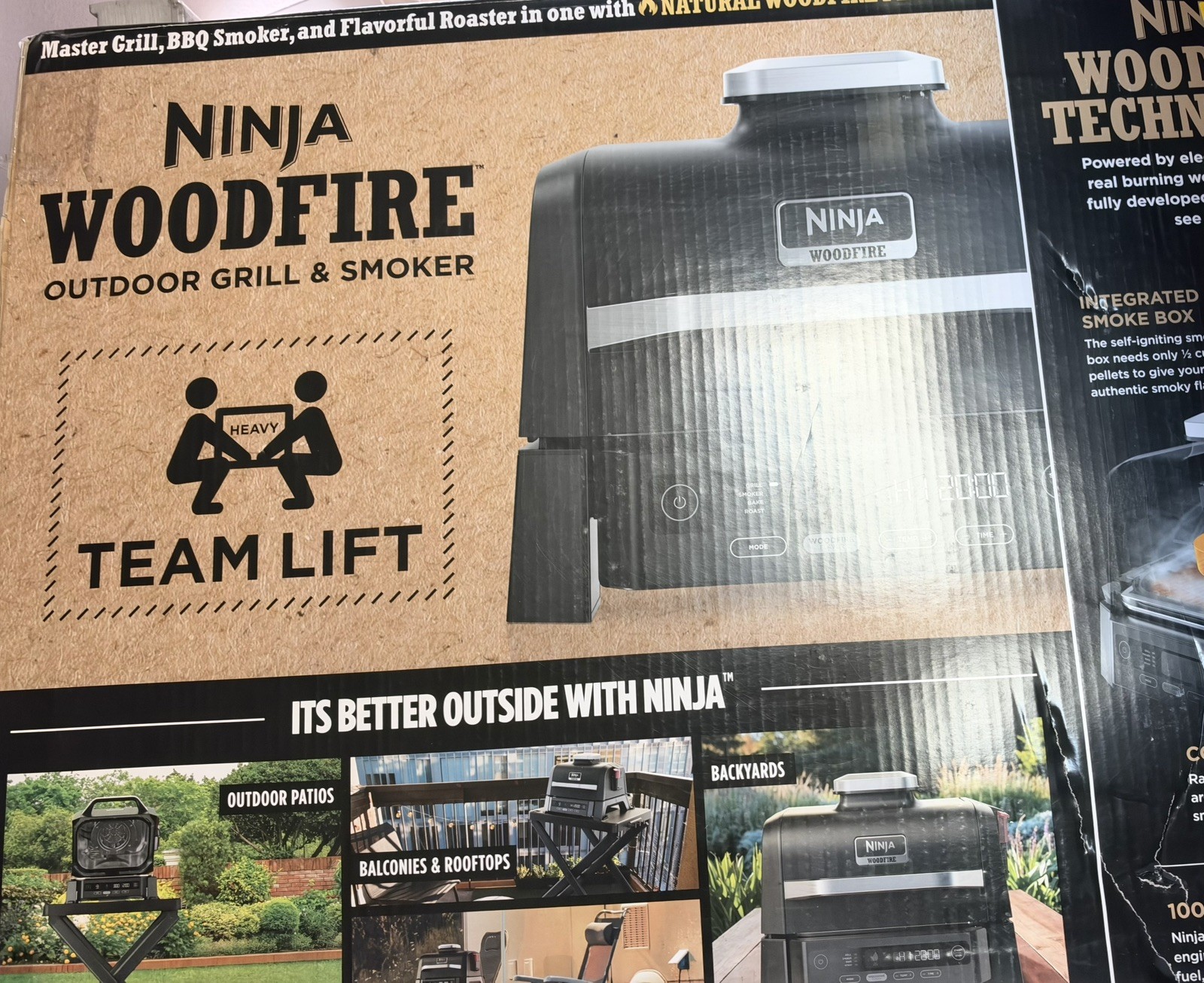 Ninja Woodfire Outdoor Grill & Smoker, 4-in-1 Functionality, Authentic Woodfire