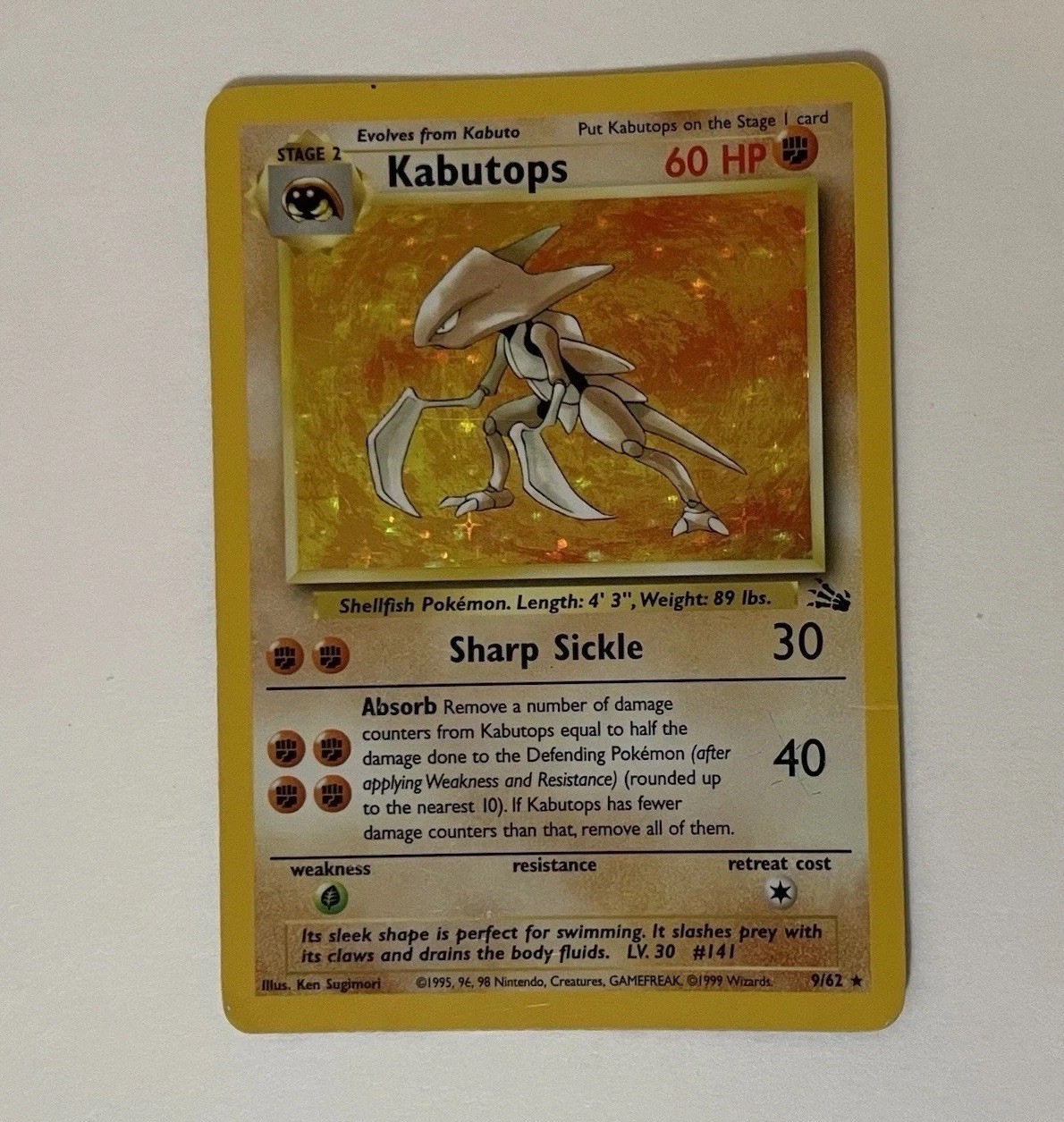 Pokémon Kabutops - Fossil 9/62 Holo Rare 1999 Wizards of the Coast TCG Card Pokémon Kabutops - Fossil 9/62 Holo Rare 1999 Wizards of the Coast TCG Card