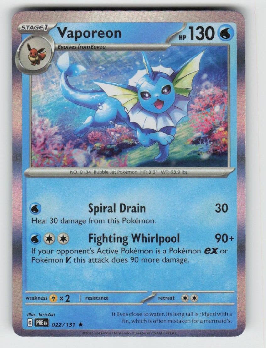 Holo Vaporeon 022/131 Rare Prismatic Evolutions Near Mint Holo Vaporeon 022/131 Rare Prismatic Evolutions Near Mint