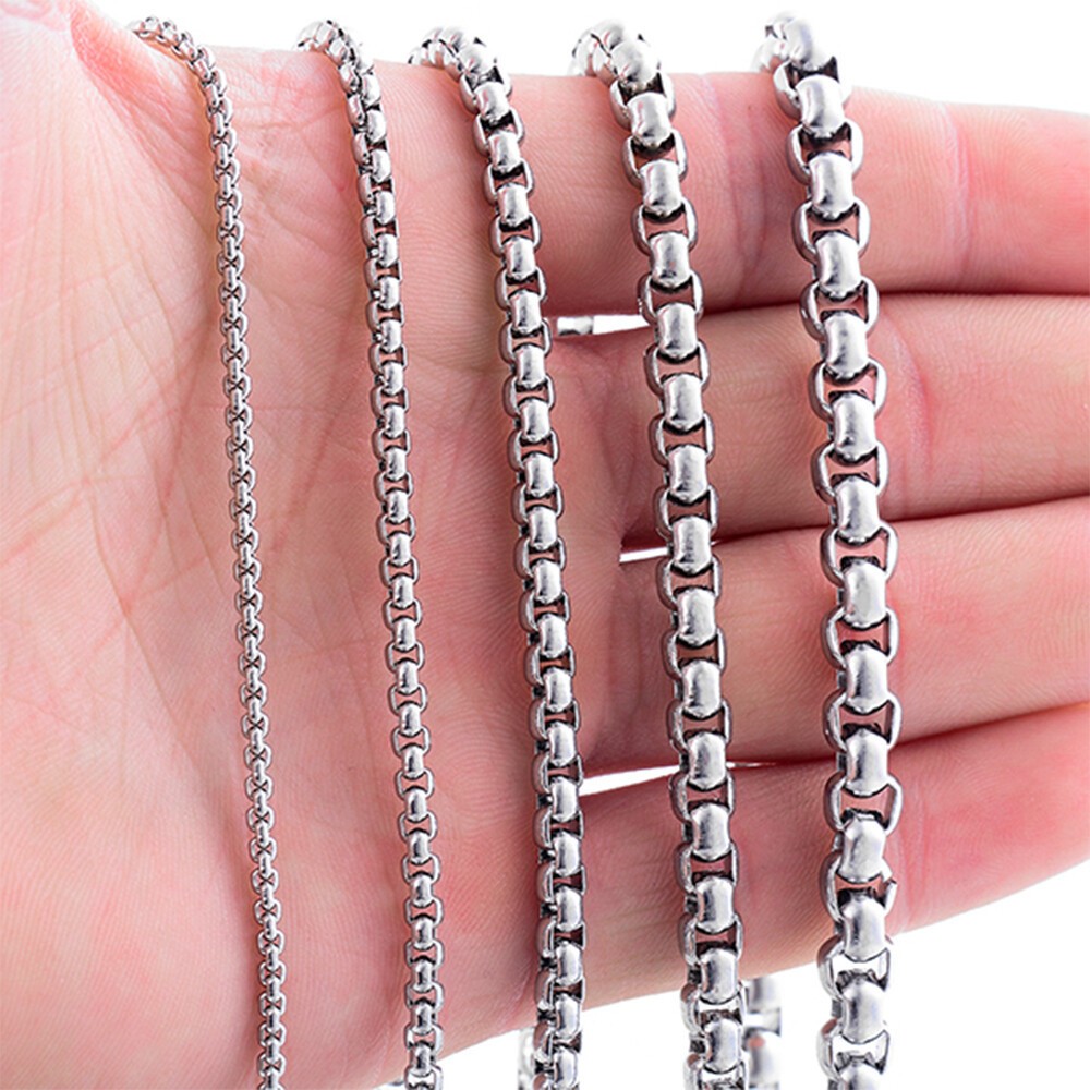 1.5-4mm Silver Tone Stainless Steel Round Box Necklace Men Women Chain 18-28