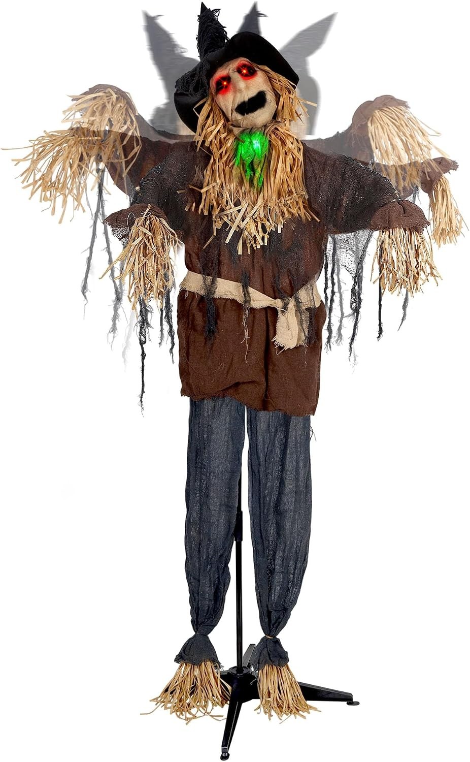 6FT Halloween Standing Scarecrow,Life-Size Animated Ghost Decor with Light-up Ey