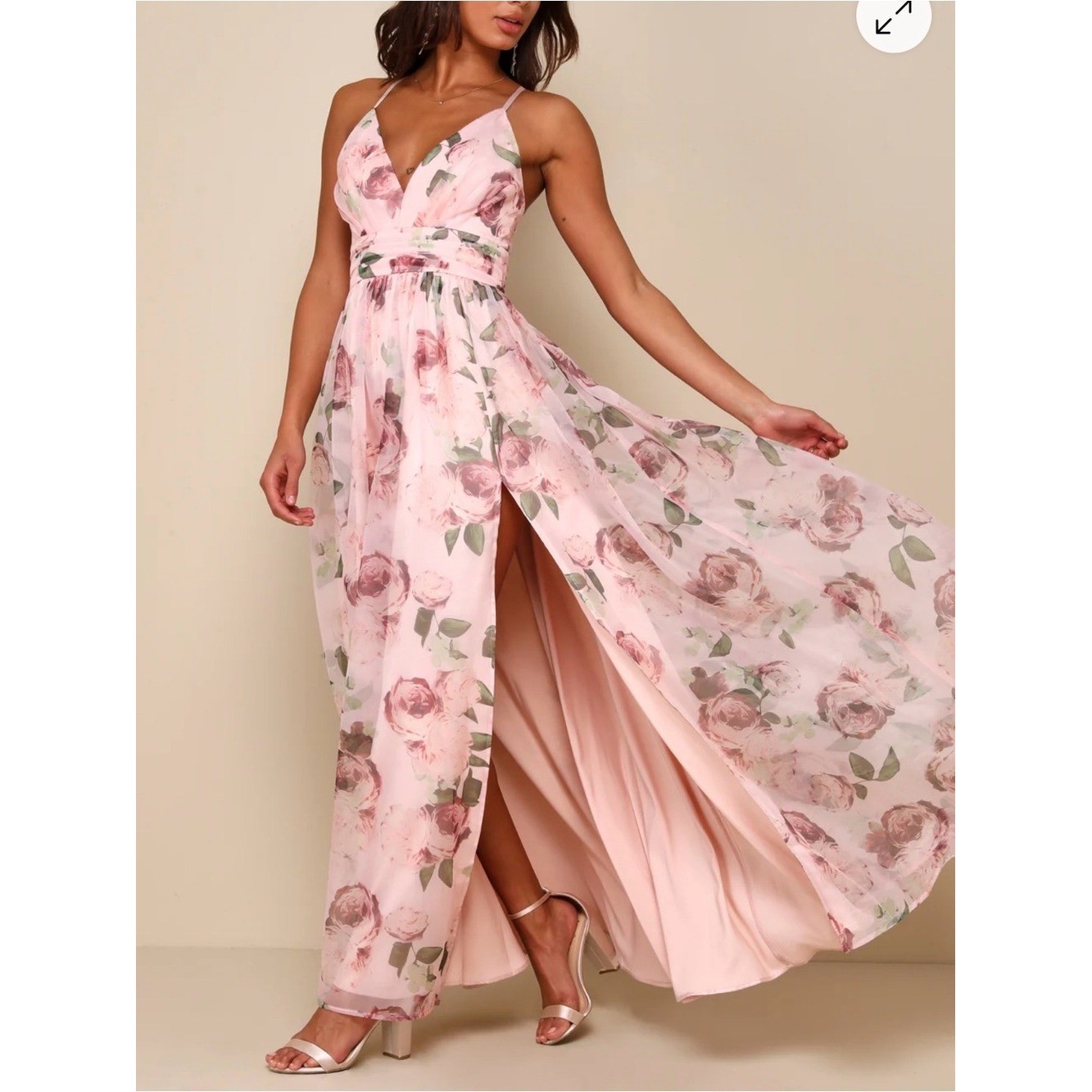 Romance That Wows Blush Floral Print Organza Maxi Dress from Lulus NWT size M