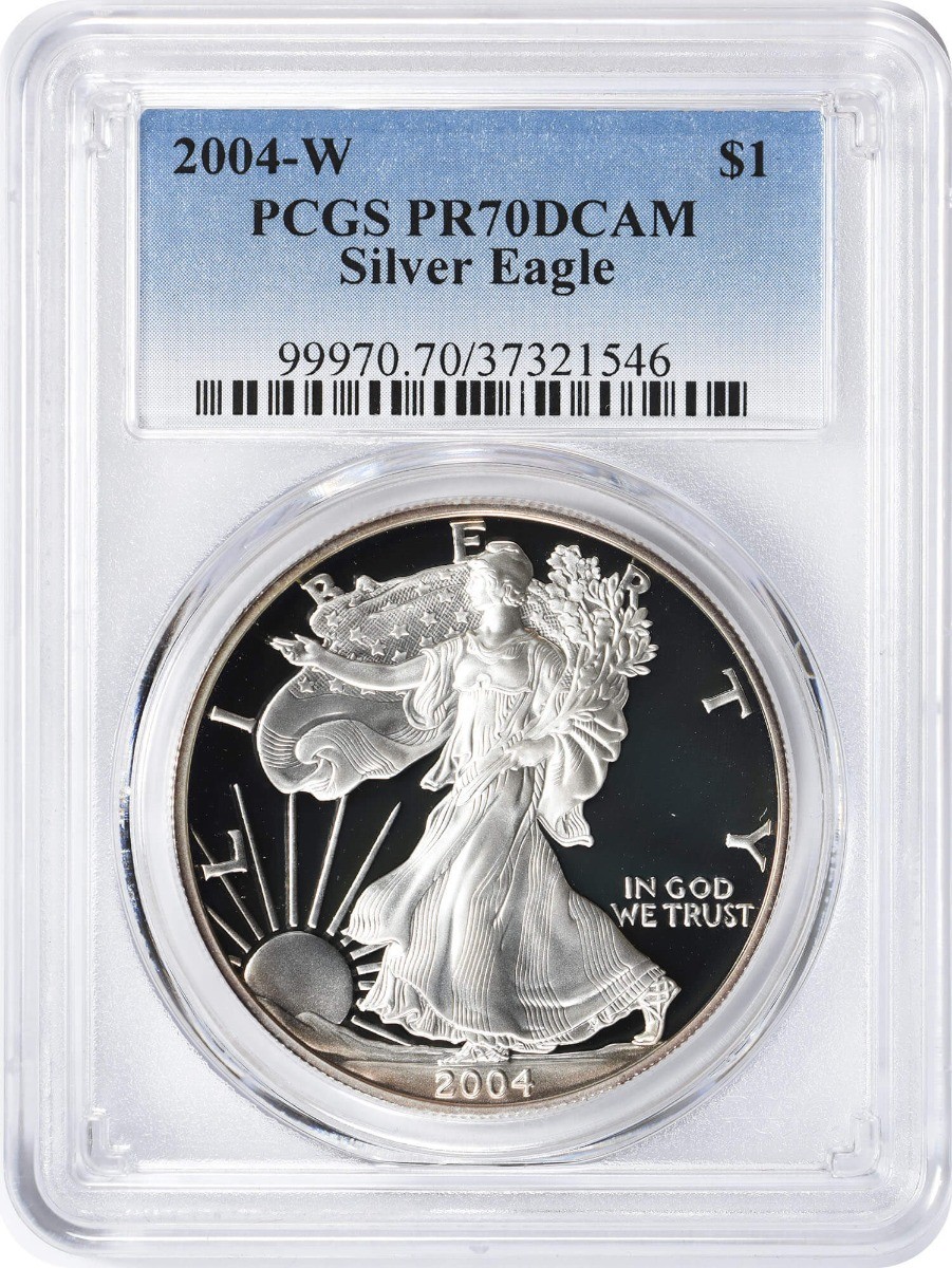2004-W American Silver Eagle Dollar PR70DCAM PCGS Proof 70 Deep Cameo