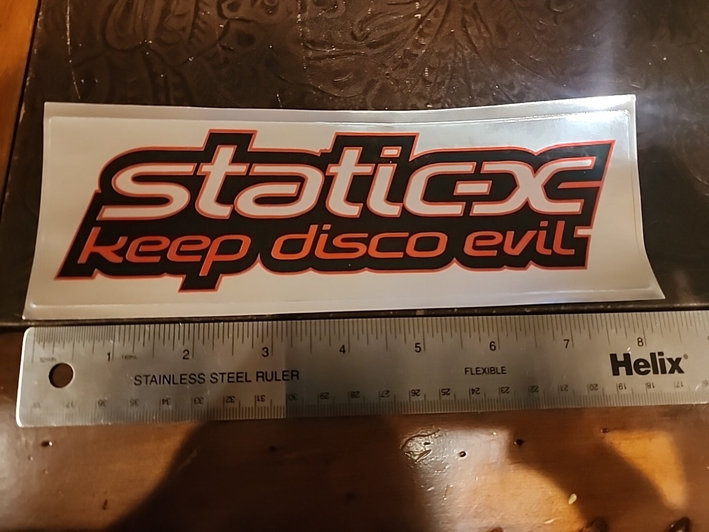Vintage 1999 Static X Keep Disco Evil Chrome Decal Sticker 8\ Vintage 1999 Static X Keep Disco Evil Chrome Decal Sticker 8\
