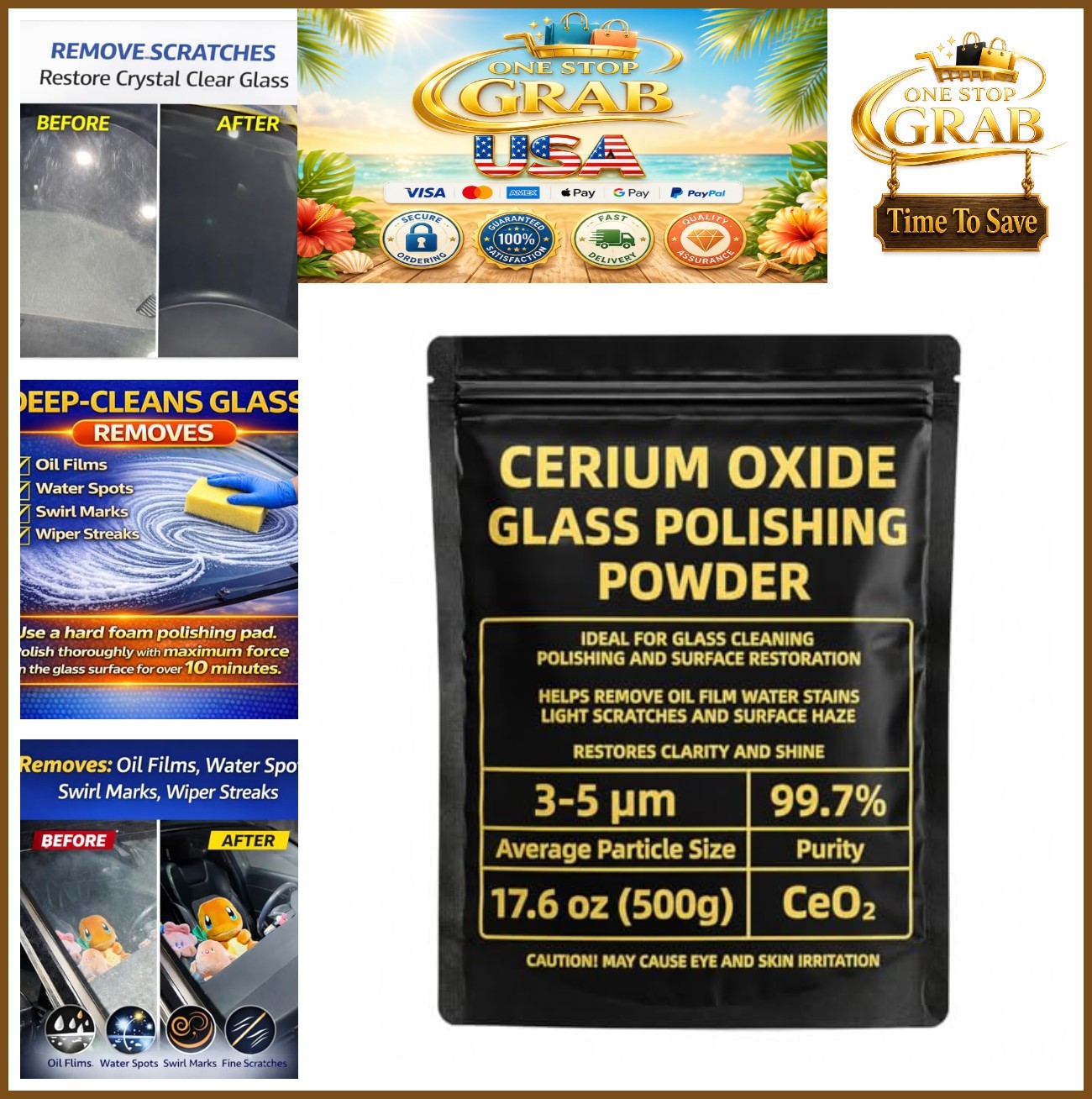 Cerium Oxide Glass Polishing Powder 17.6oz 500g 3-5 Micron Scratch Remover