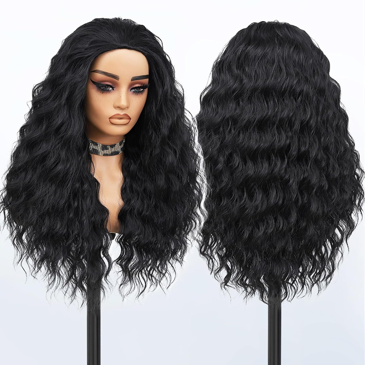 Curly Half Wig, Black 26 In, Glueless Wig for Black Women Curly Half Wig, Black 26 In, Glueless Wig for Black Women