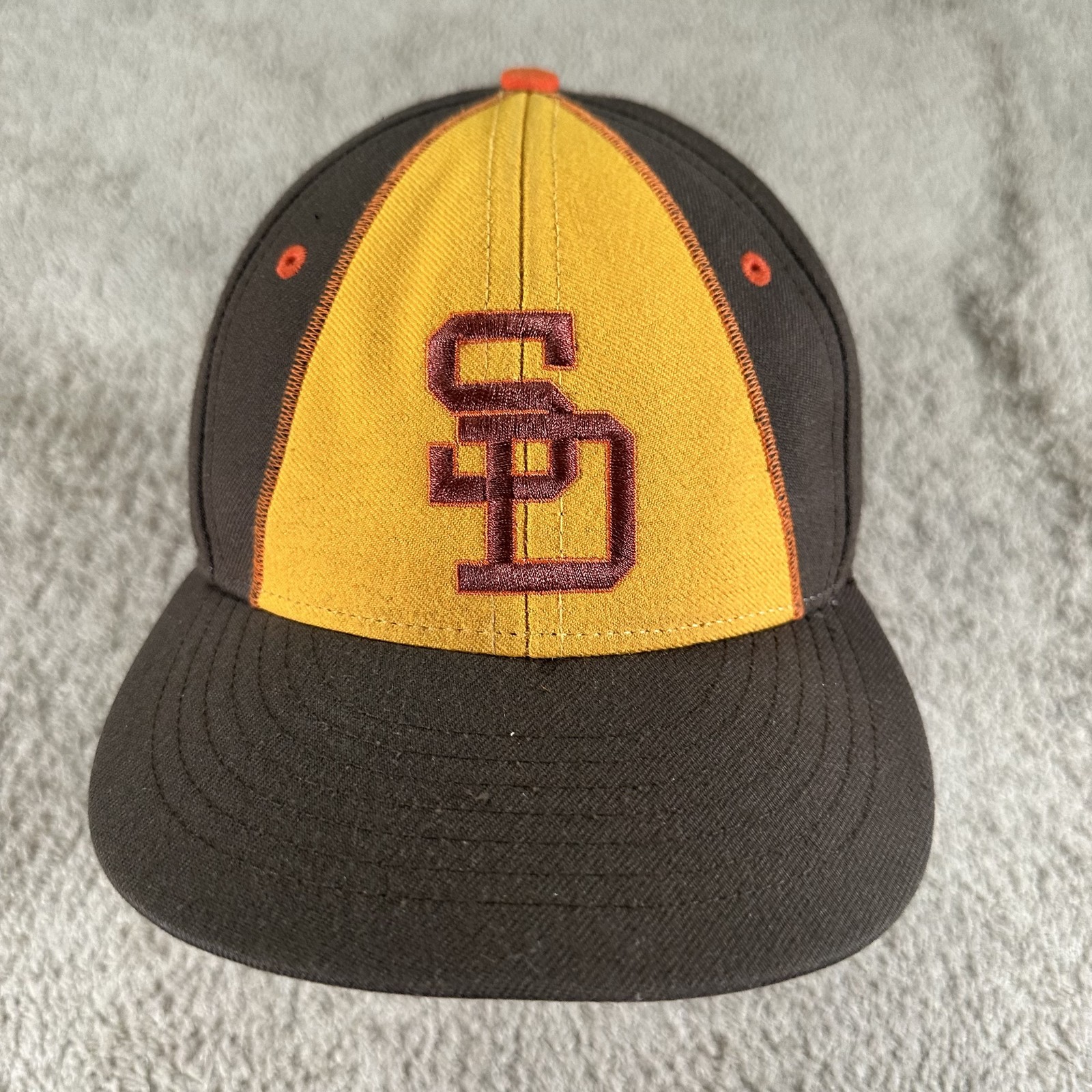 Vtg San Diego Padres Hat Cap Fitted Mens 7 Brown Yellow MLB Baseball Twins 1984