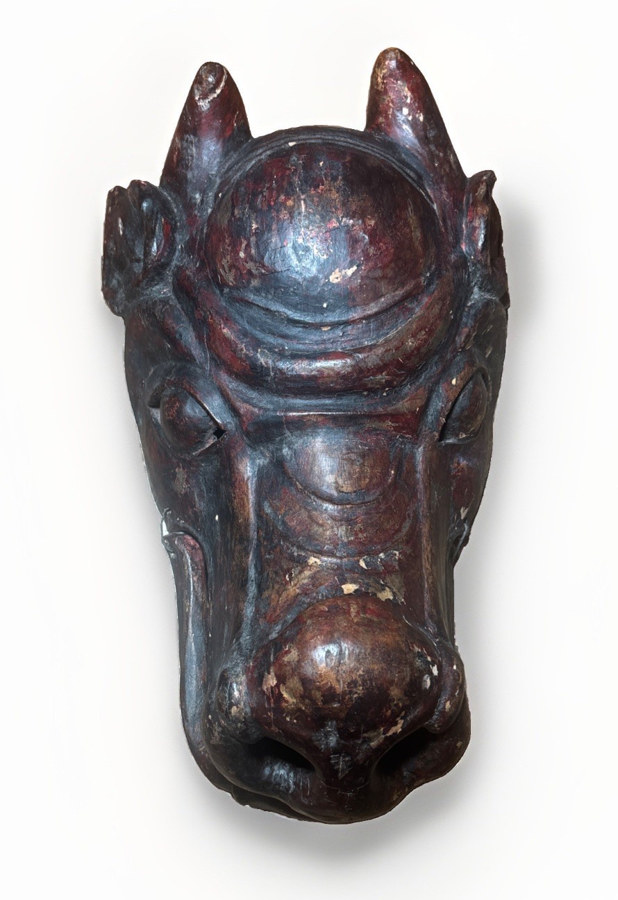 Antique Hand Carved Wood Dragon Ritual Mask - Articulated Movable Jaw 14x9