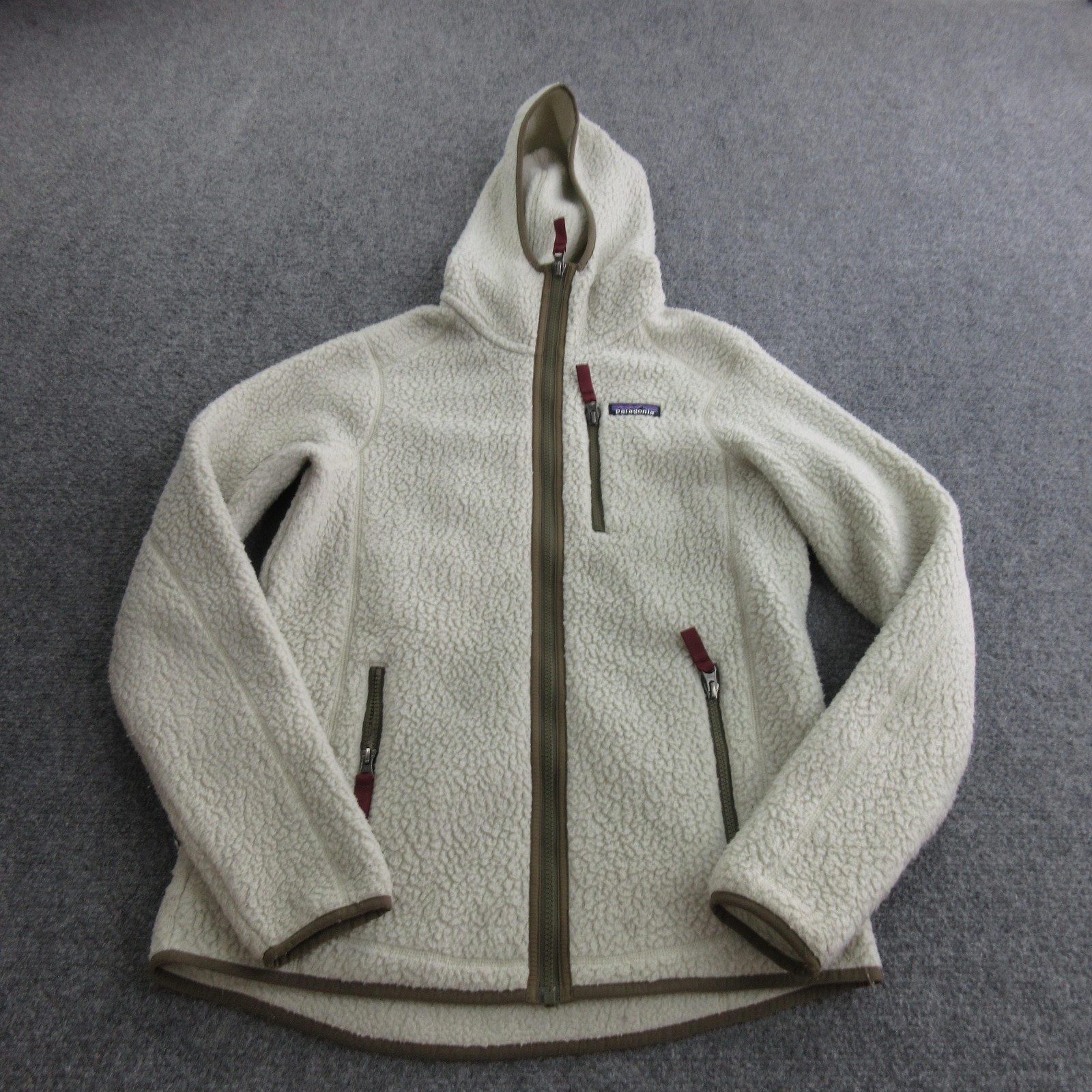 Patagonia Fleece Jacket Womens M White Hooded Full Zip Sherpa Pile STY22805