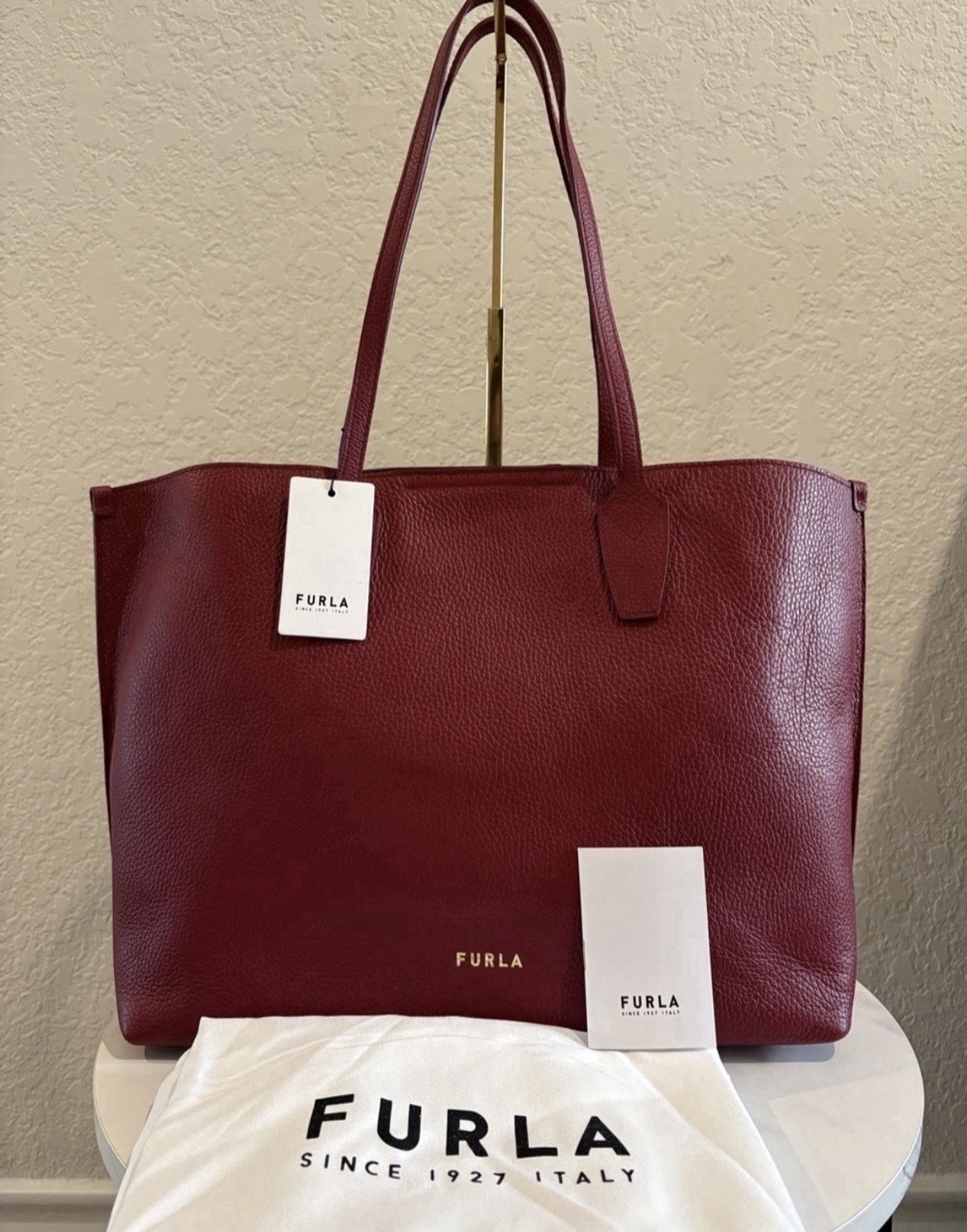 NWT Furla Large Bordeaux Leather Tote with Dustbag NWT Furla Large Bordeaux Leather Tote with Dustbag