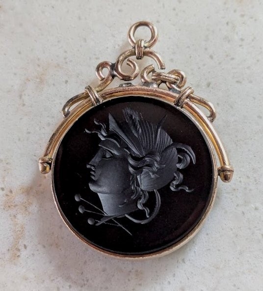 Antique Victorian Carved Intaglio Sardonyx Onyx GF Pendant Fob