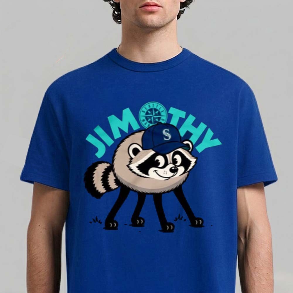 Seattle Mariners Jimothy Raccoon Baseball Graphic T-Shirt Mens Women Blue Tee