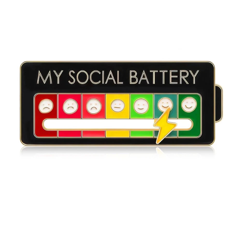 Funny Social Battery Slider Pin – 7-Mood Expression Badge, Cute Interactive Pin 
