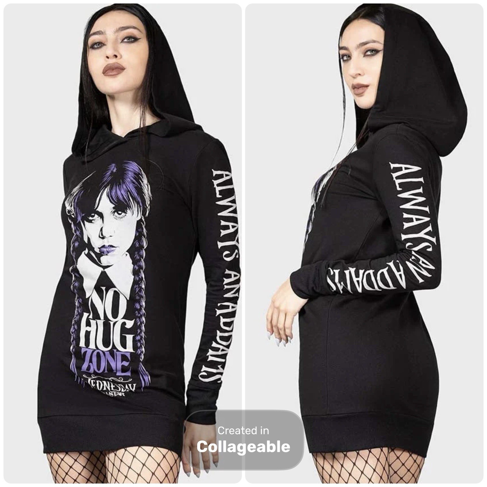 KILLSTAR NO-HUG ZONE LONGLINE HOODIE WEDNESDAY ADDAMS XS