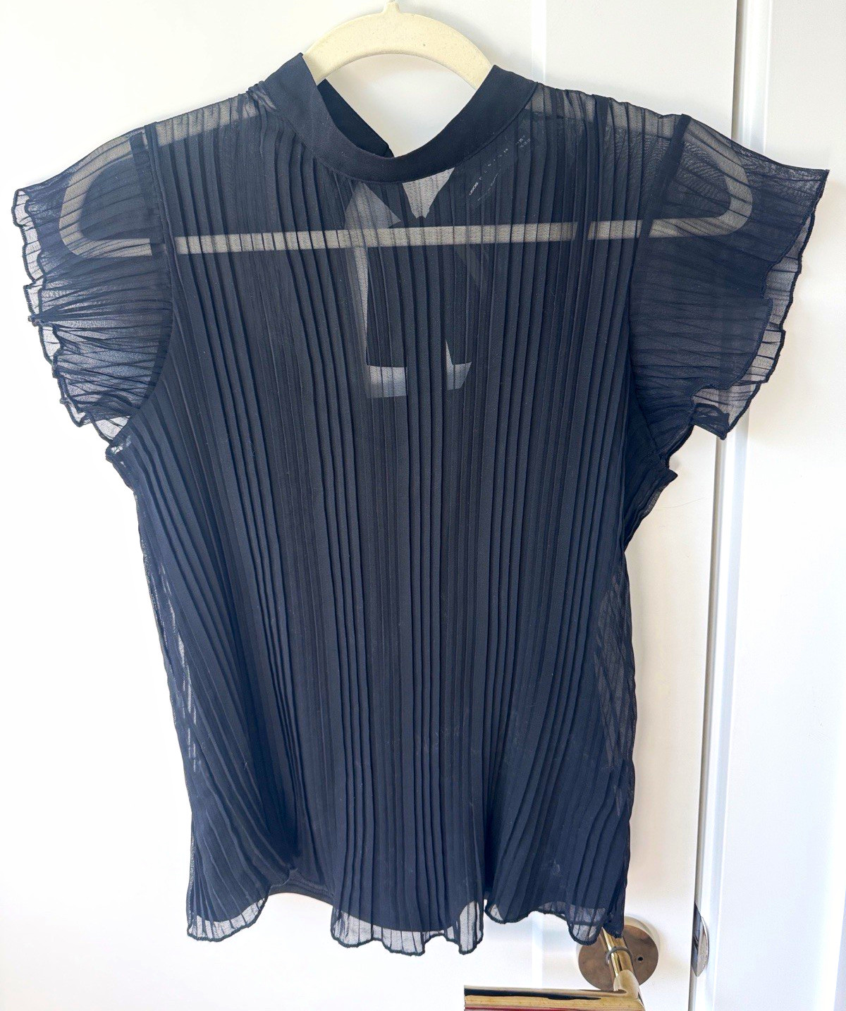 ASOS DESIGN Women\'s Black Sheer Pleated Chiffon High Neck Tie Blouse 8