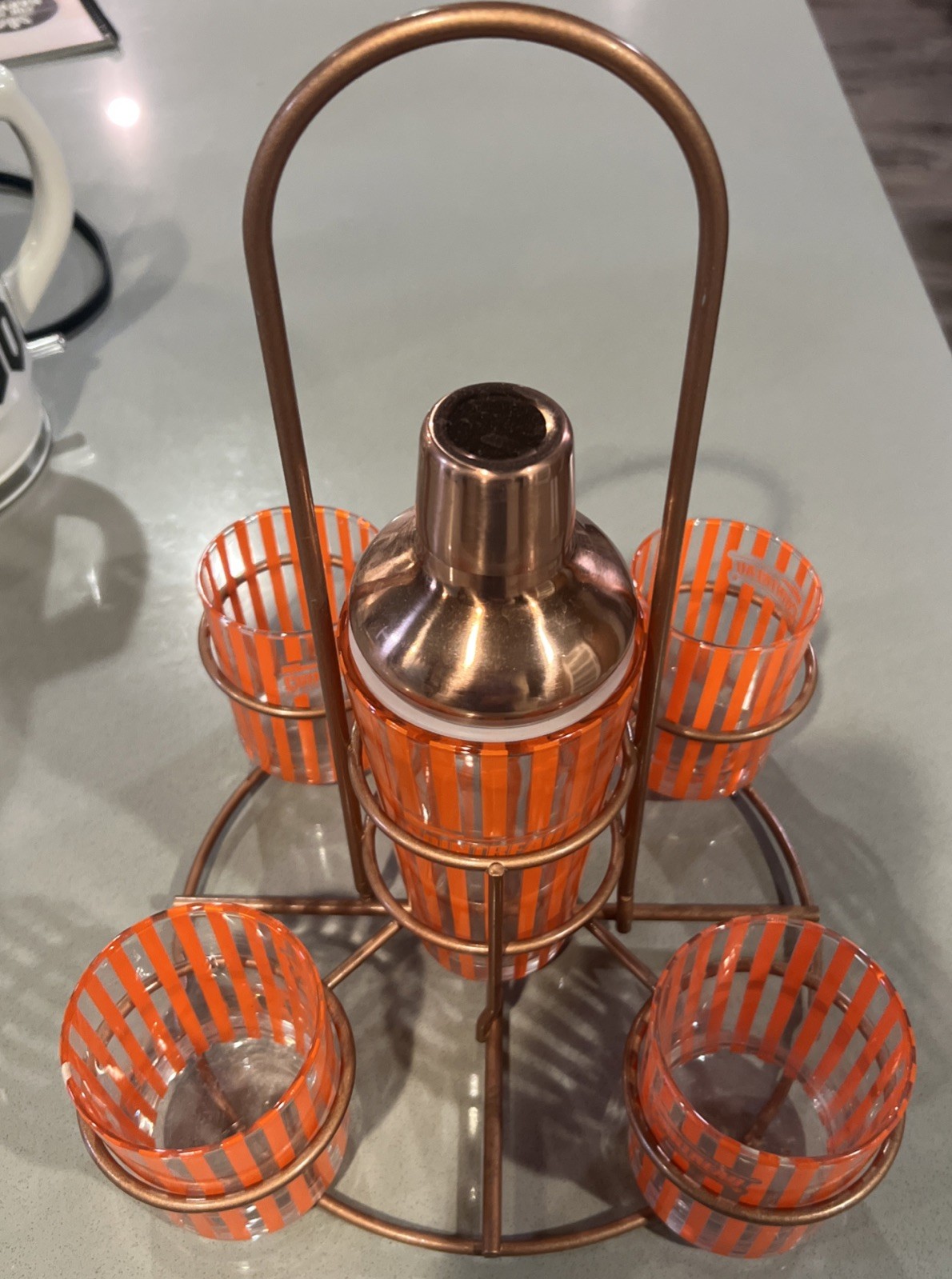 Vintage MCM Caddy Cocktail Shaker Set Copper Cointreau Orange Stripes Barware Vintage MCM Caddy Cocktail Shaker Set Copper Cointreau Orange Stripes Barware