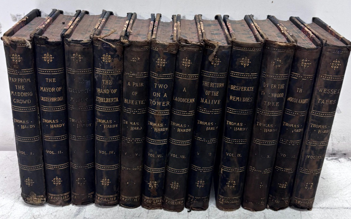 Antique Thomas Hardy 12 Vol Set P.F. Collier Leather Bound Wessex Tales