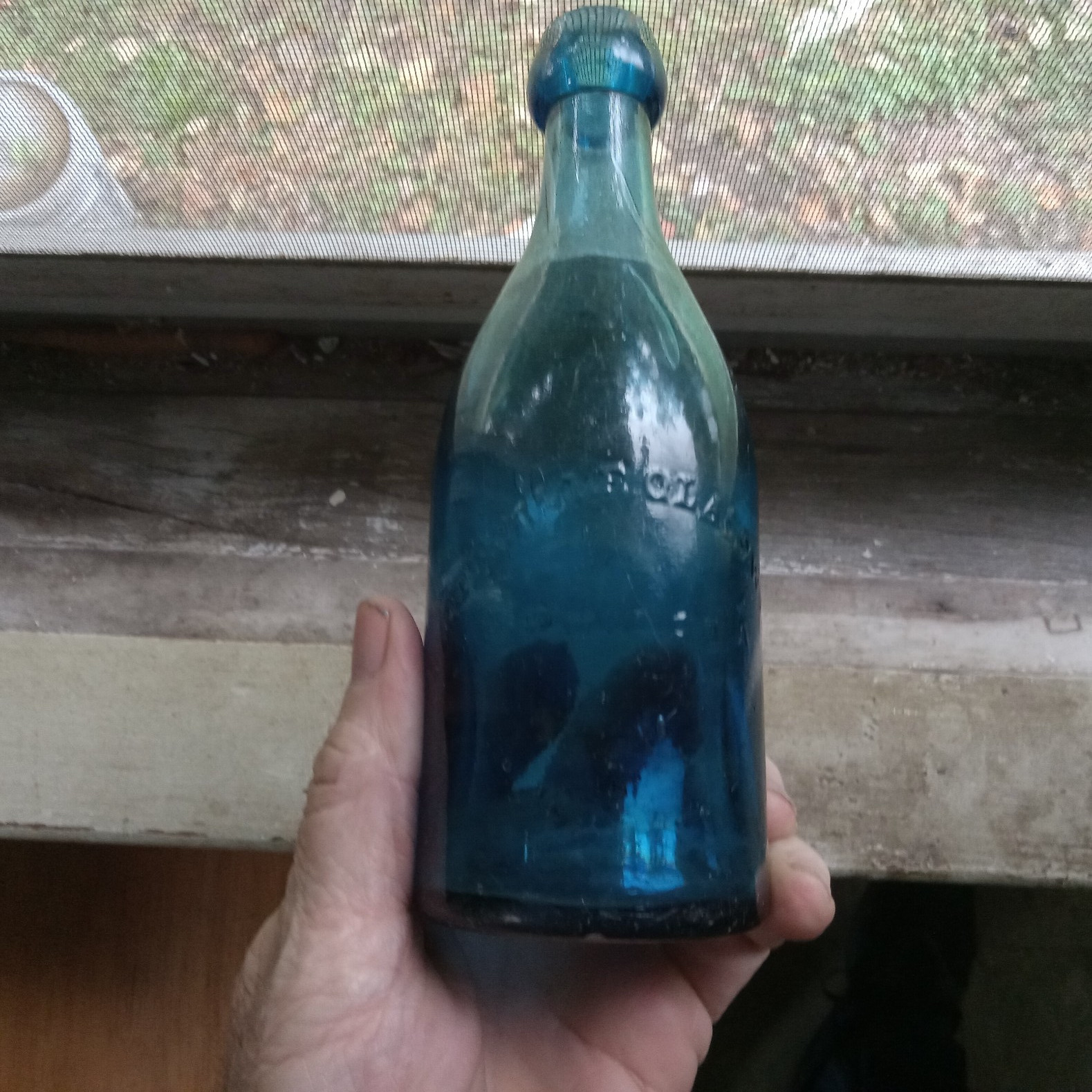 PRETTY BLUE DYOTTVILLE GLASS WORKS PHILADA 1860s CIVIL WAR ERA SQUAT SODA BOTTLE