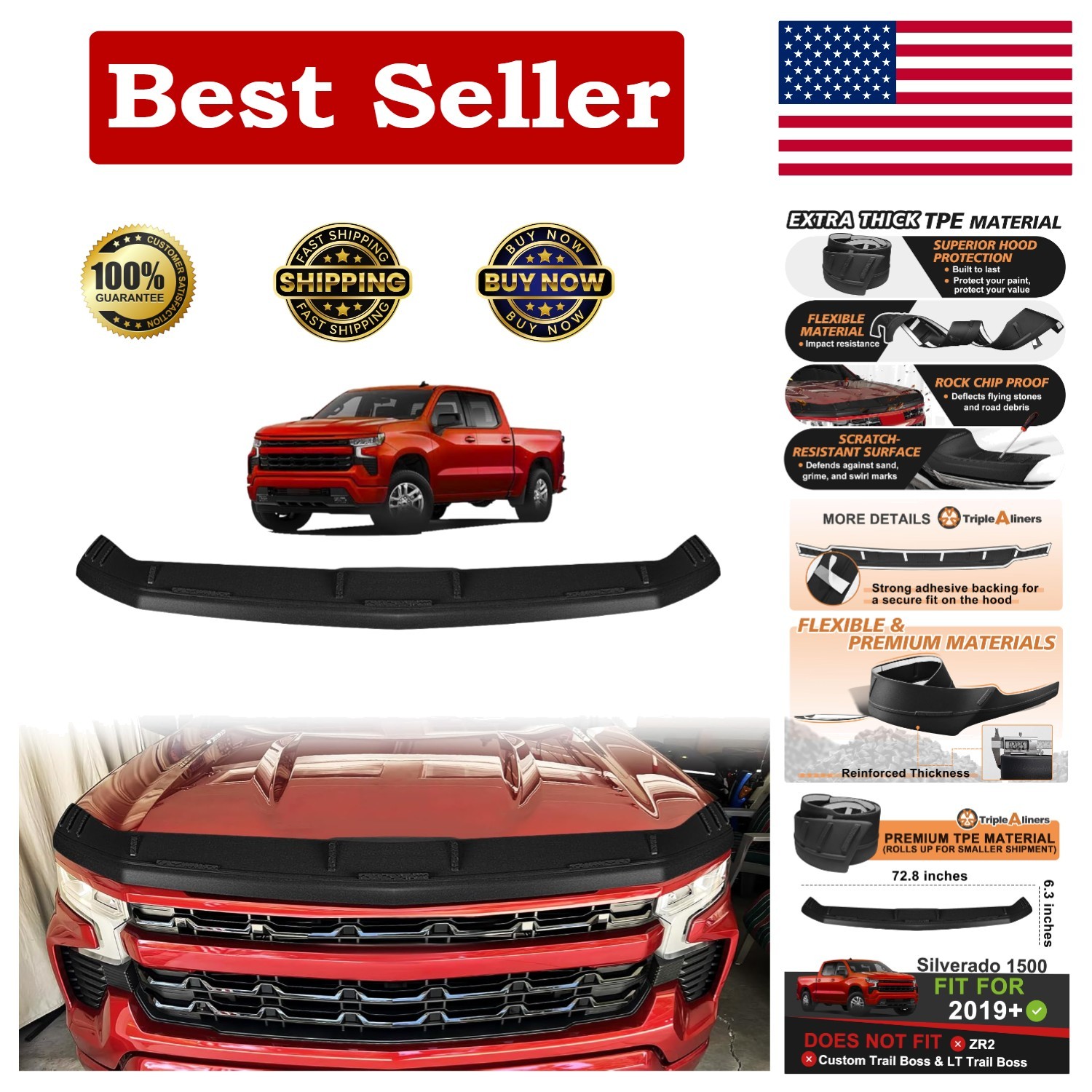 High-Quality TPE Hood Protector for Chevy Silverado 1500 (2019-2026 Models Only)