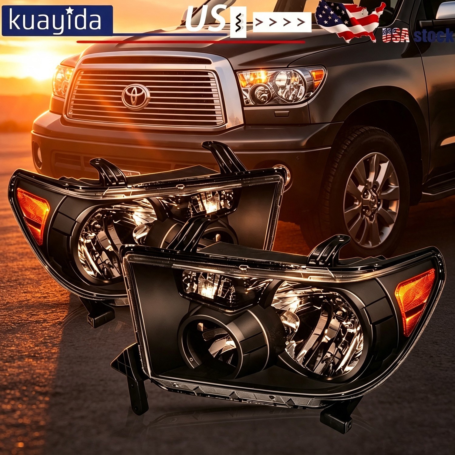 LH+RH Pair Headlights Set with Level Adjuster Fits 2007-2013 Toyota Tundra