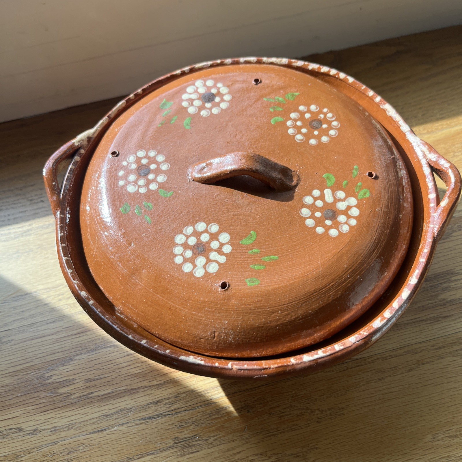 Mexican Cazuela de Barro Red Clay Cooking Pot w/Lid Terracotta Handmade Pottery