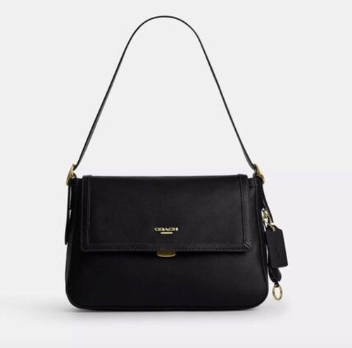 COACH Etta Flap Shoulder Bag Black Leather CFK03 IMBLK New from JP