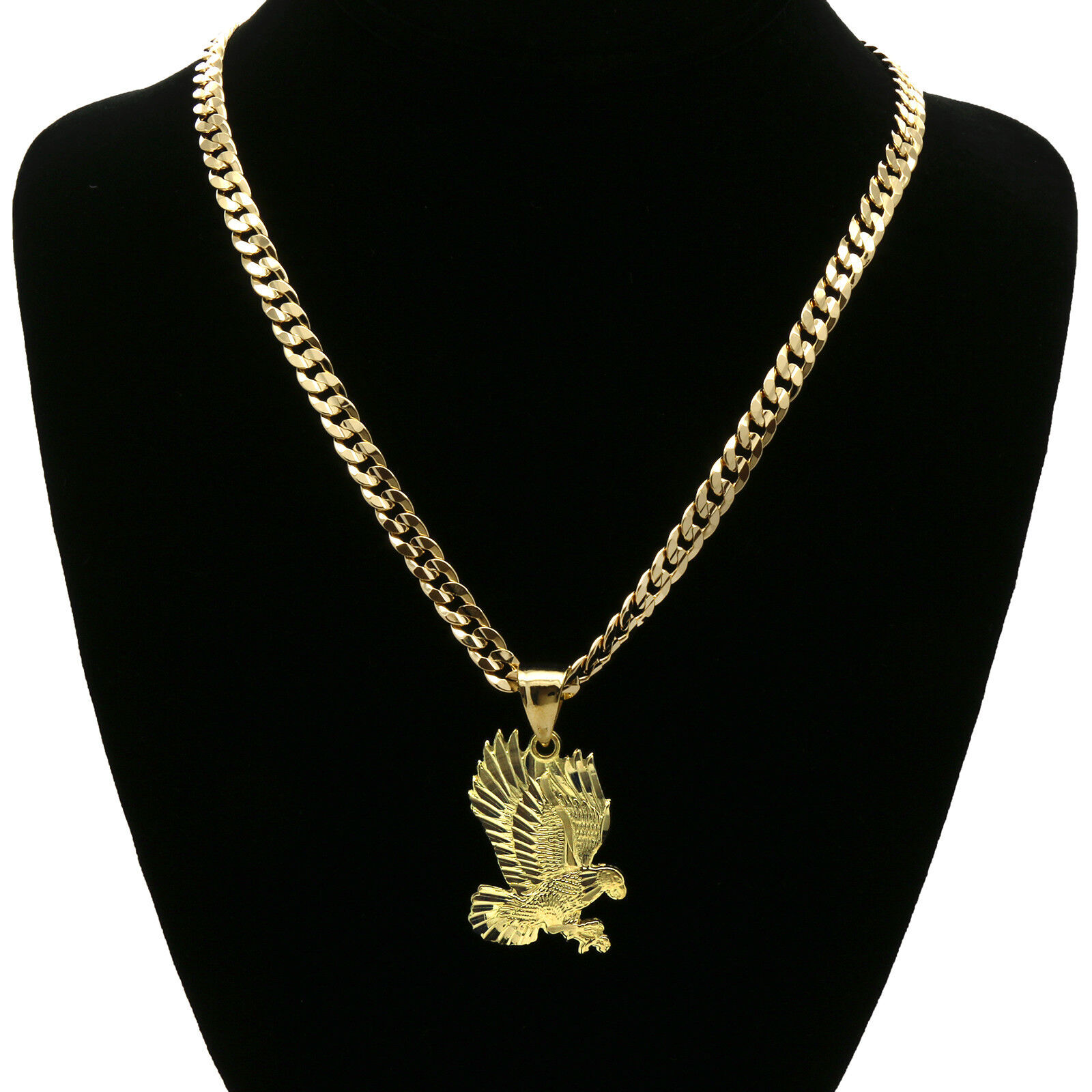 Men\'s 18k Gold Plated Eagle Pendant 6mm Cuban Chain Necklace 24\