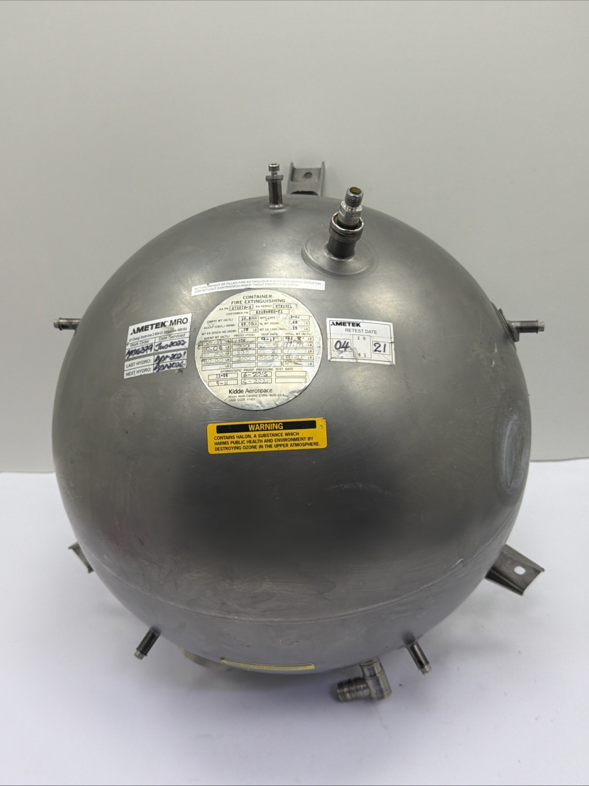 KIDDE AEROSPACE 473876-3 AIRCRAFT EXTINGUISHING 1850 CUBIC INCH SINGLE OUTLET