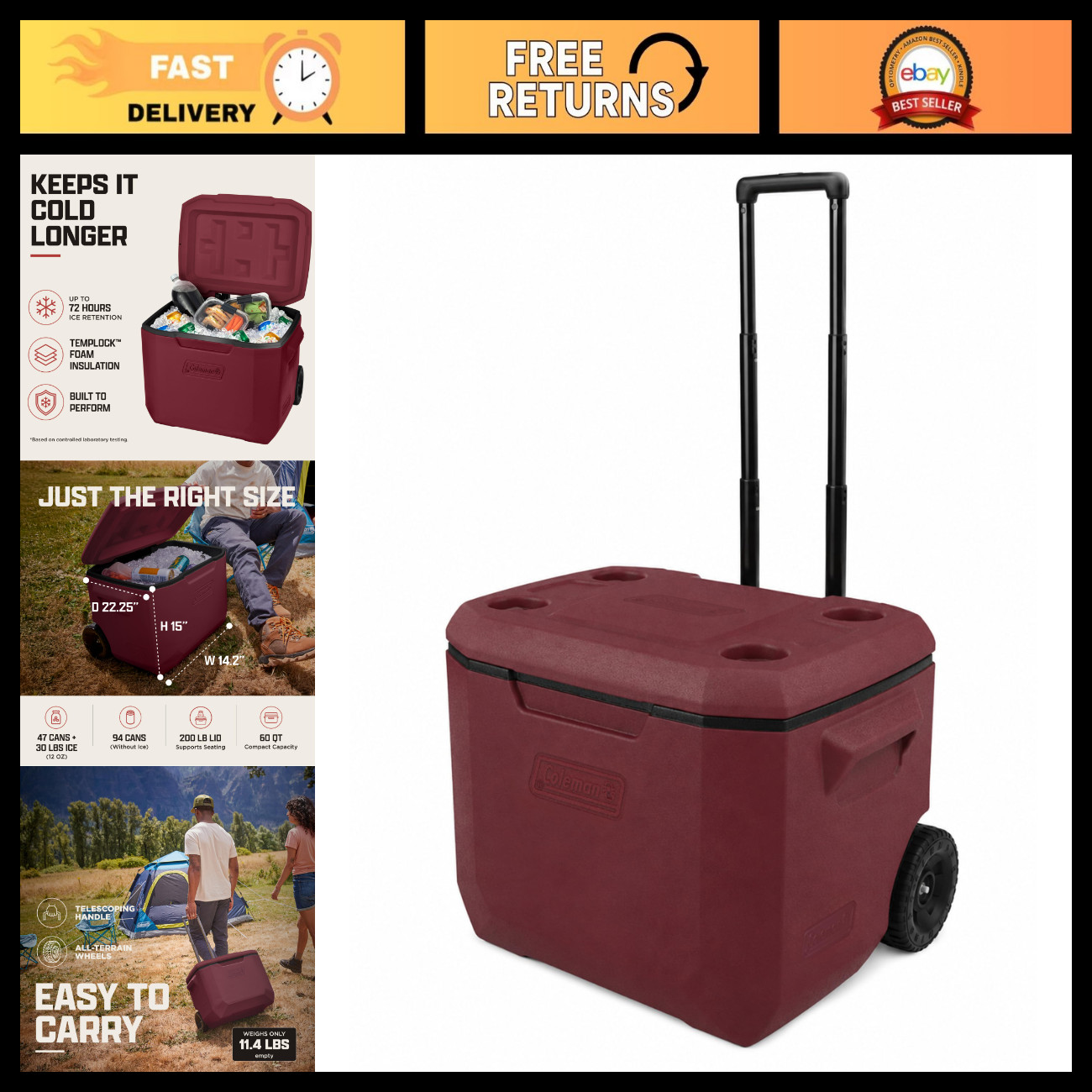 9-60qt Cooler with Ice Retention, Leak Resistant - Perfect for Camping, Sports &
