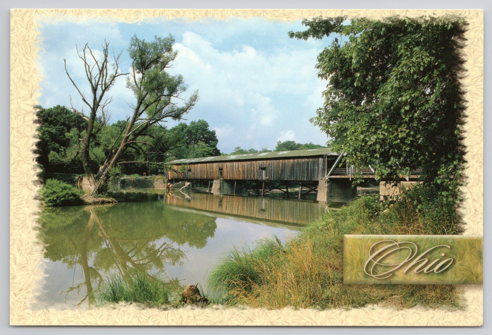 Harpersfield Covered Bridge Grand River Harpersville Geneva Ohio Postcard