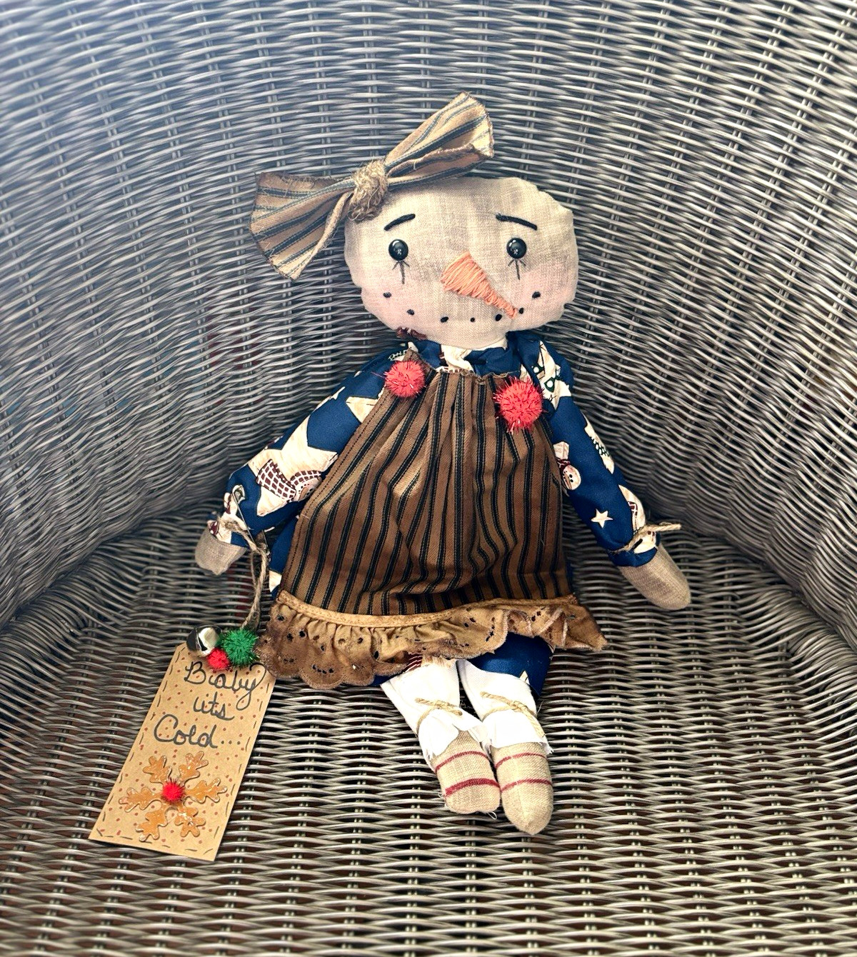 OOAK HANDMADE PRIMITIVE SNOWGIRL DOLL.. “BABY IT’S COLD OOAK HANDMADE PRIMITIVE SNOWGIRL DOLL.. “BABY IT’S COLD
