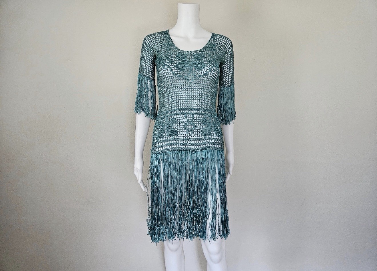 Vintage 1920S Crochet Fringe Flapper Dress