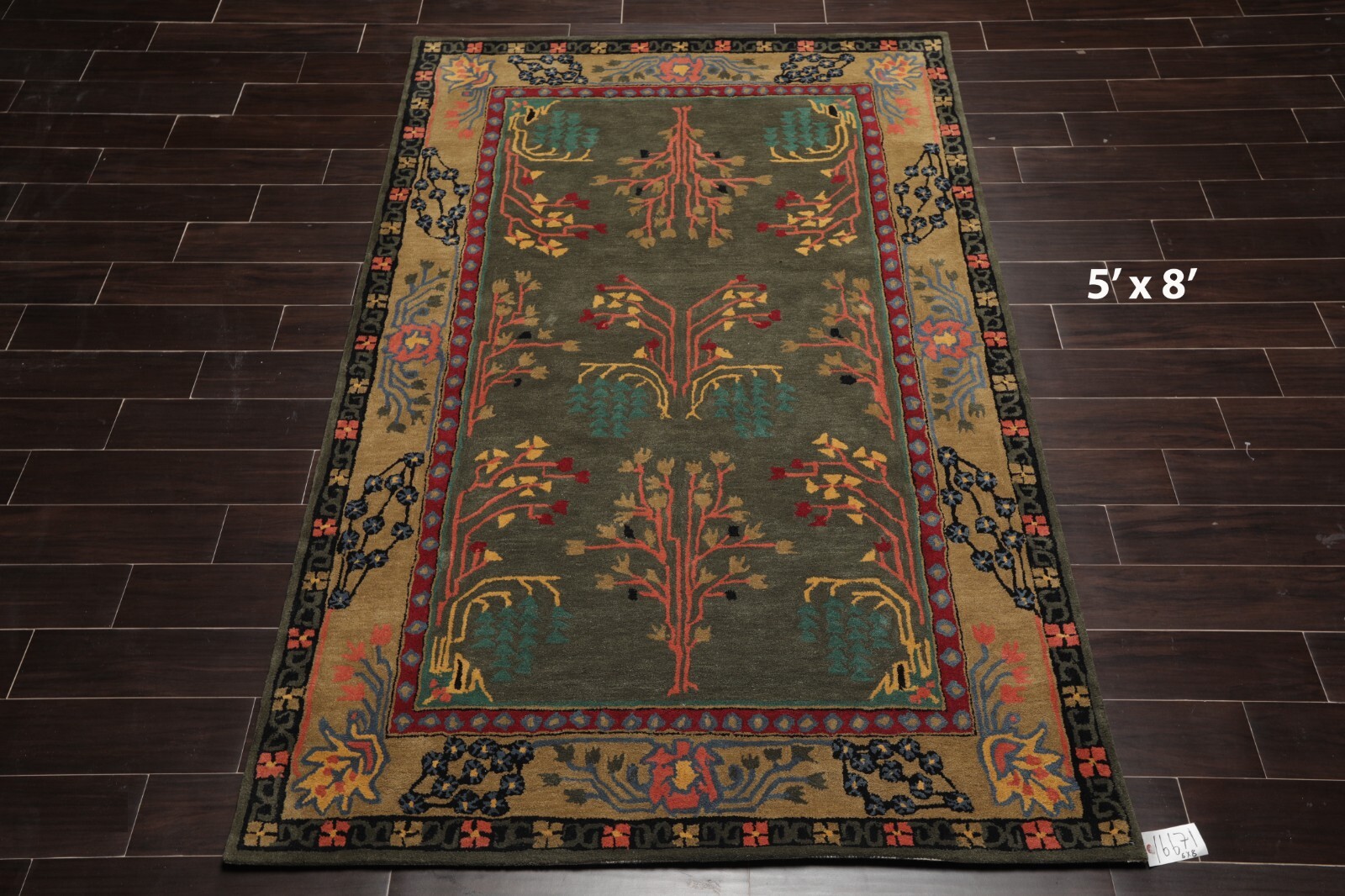 Multi Size Donegal Branches /Gray/Green Hand Tufted Arts & Crafts Wool Rug