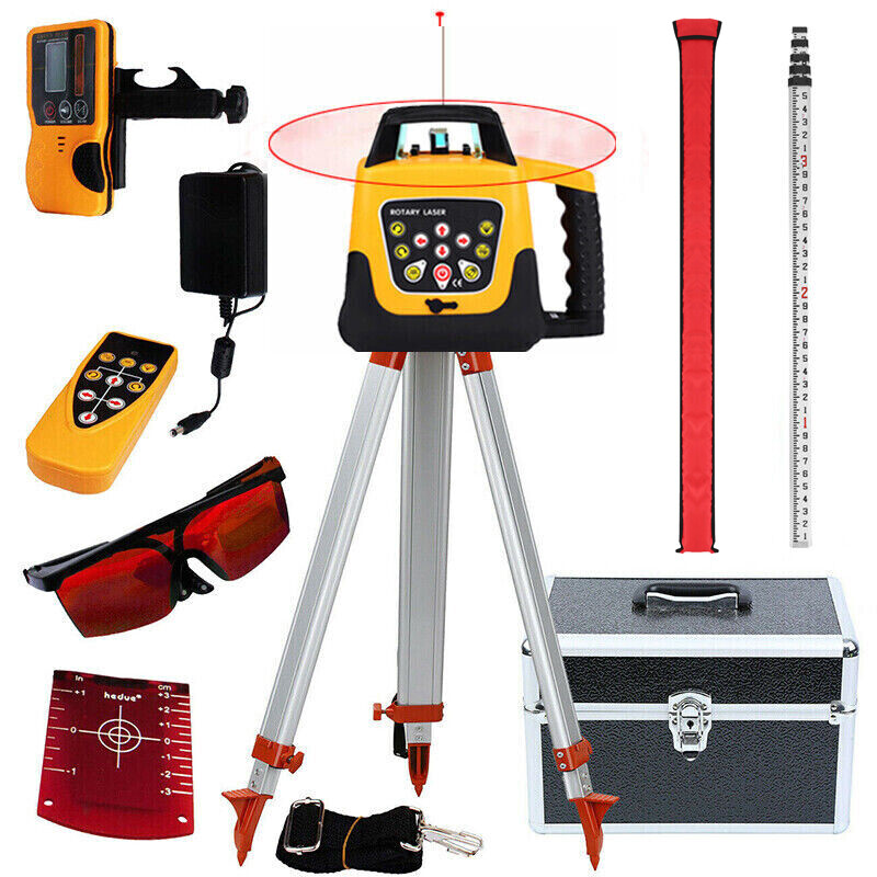 500m Self-leveling Red Laser Level Kit 360 Rotating Rotary w/ Tripod & Staff