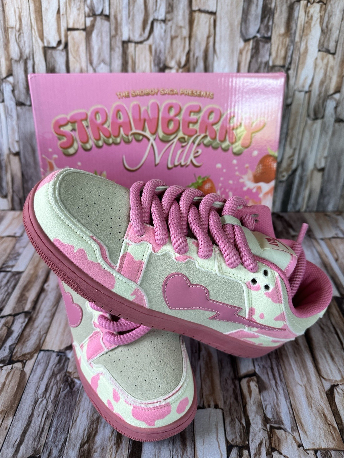 Sad Boy Saga Skywalker Strawberry Milk Pink Cow Print Shoes Size 8 Men Women 10
